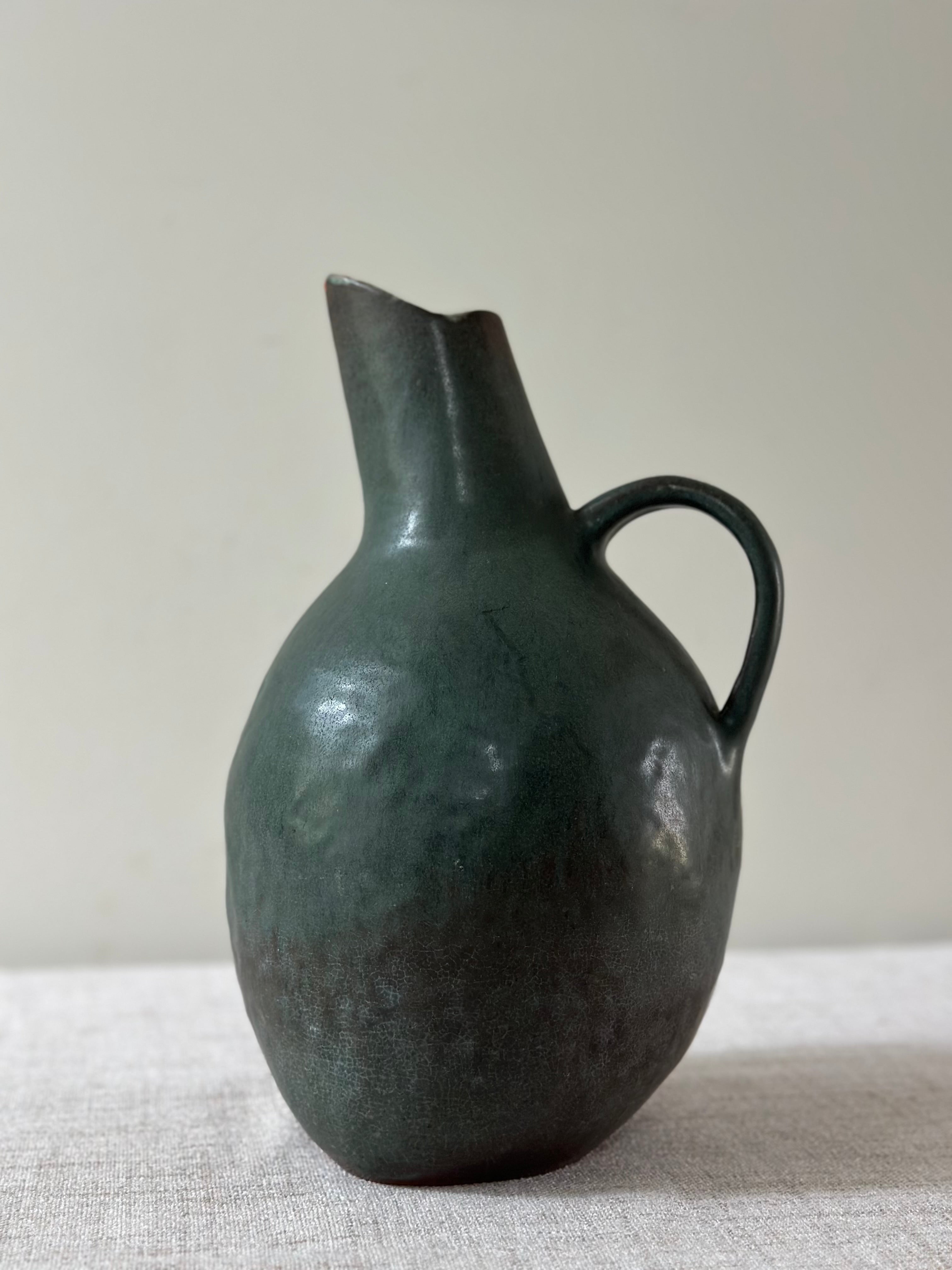 Studio Pottery Green Handled Vessel