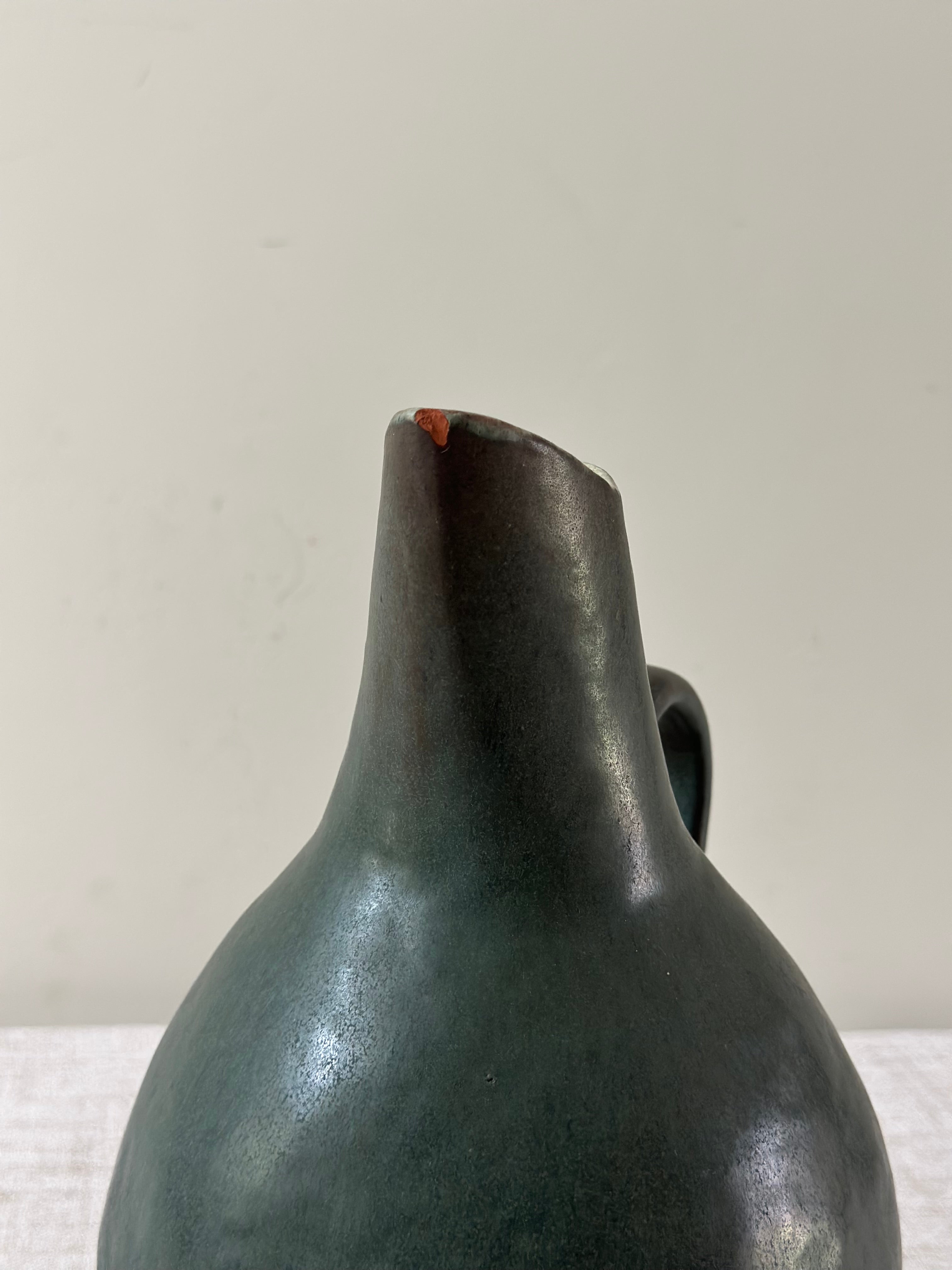 Studio Pottery Green Handled Vessel