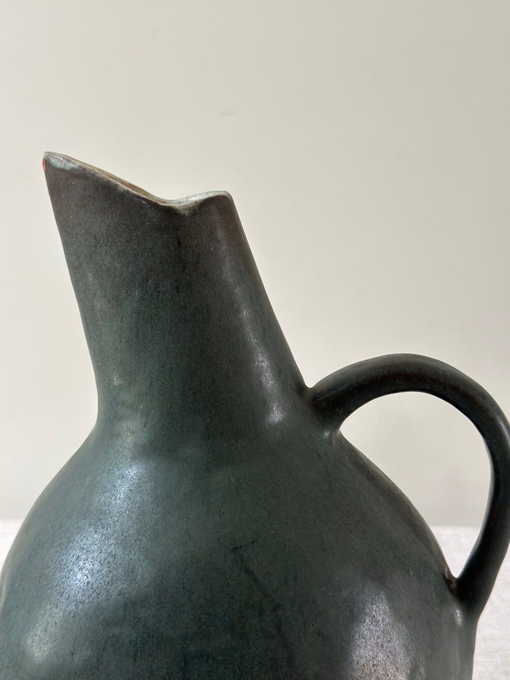 Studio Pottery Green Handled Vessel