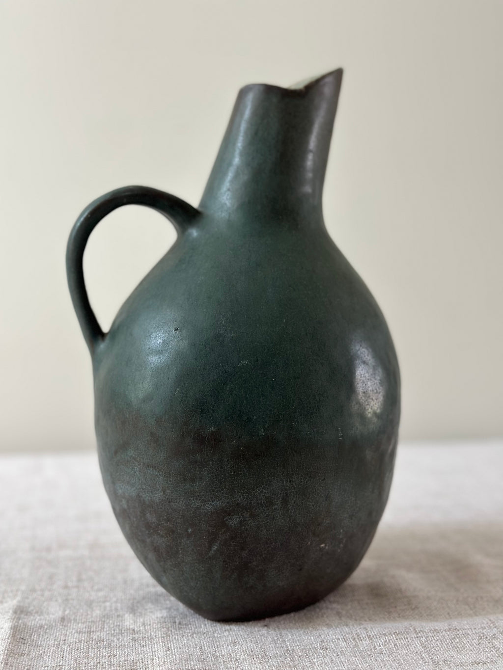 Studio Pottery Green Handled Vessel