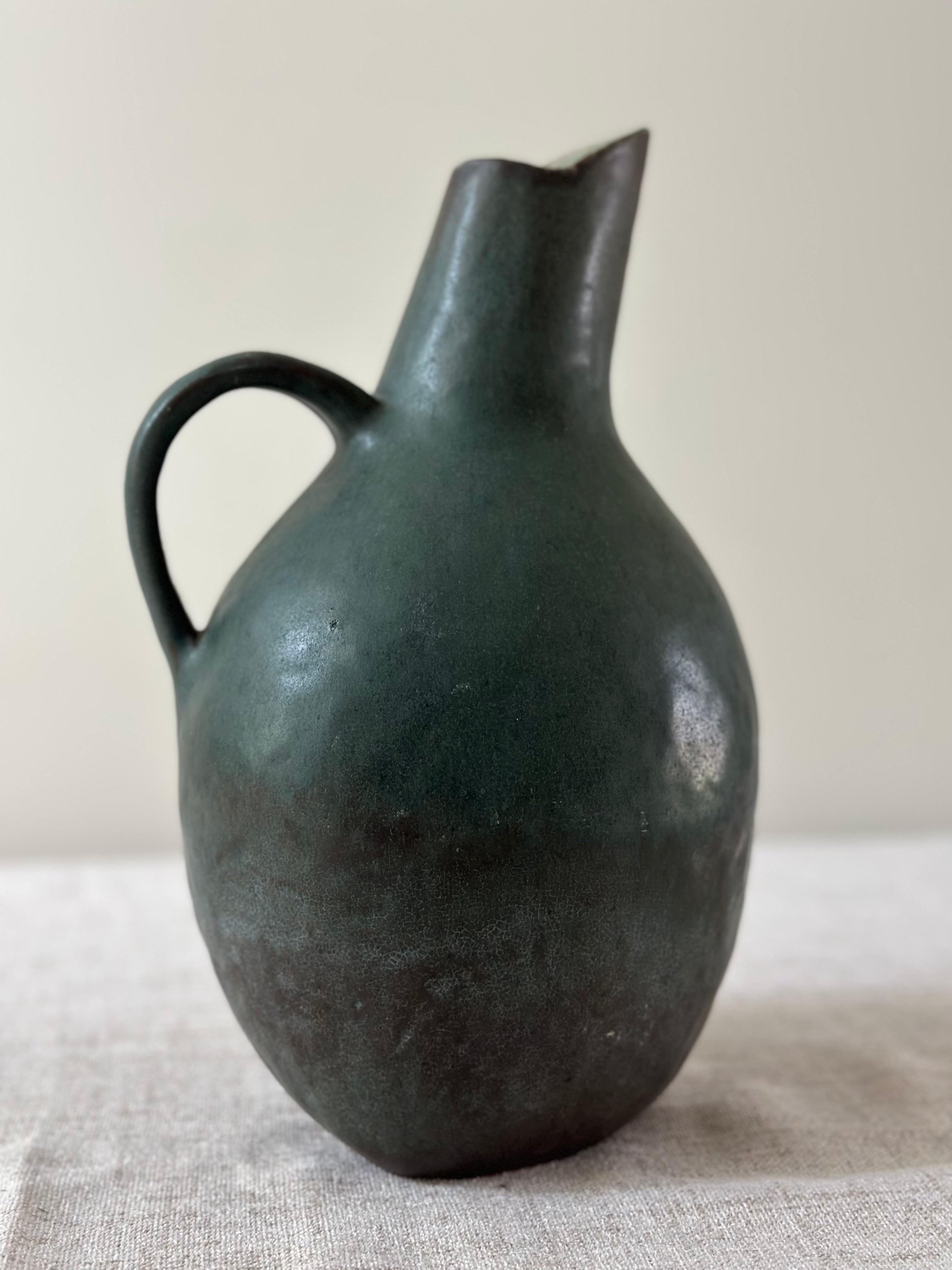 Studio Pottery Green Handled Vessel