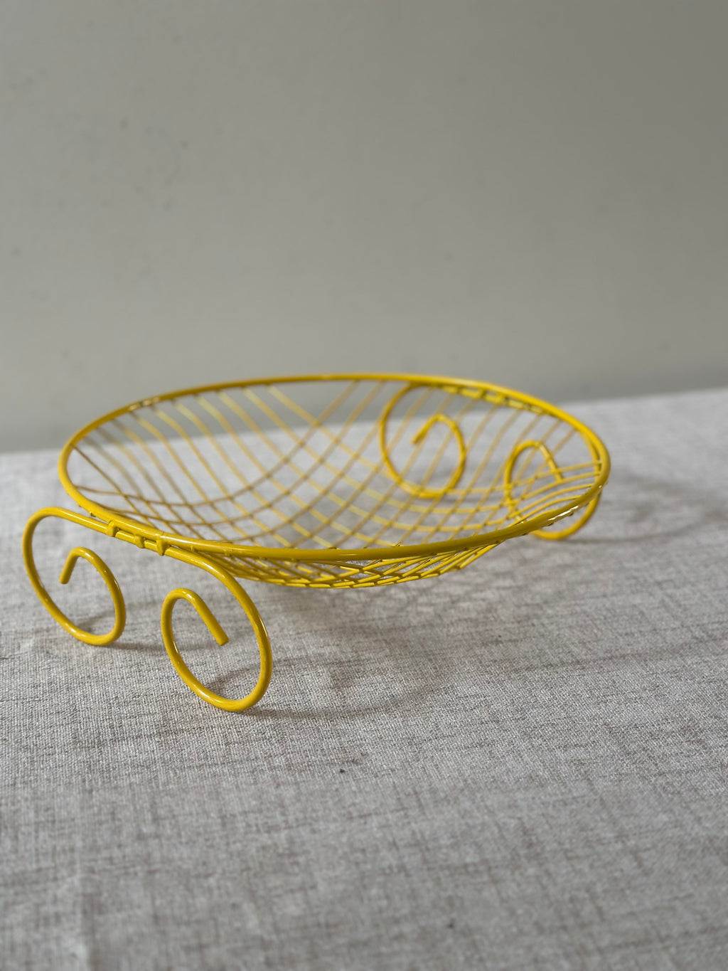 Vintage Mid Century Yellow Wire Basket
