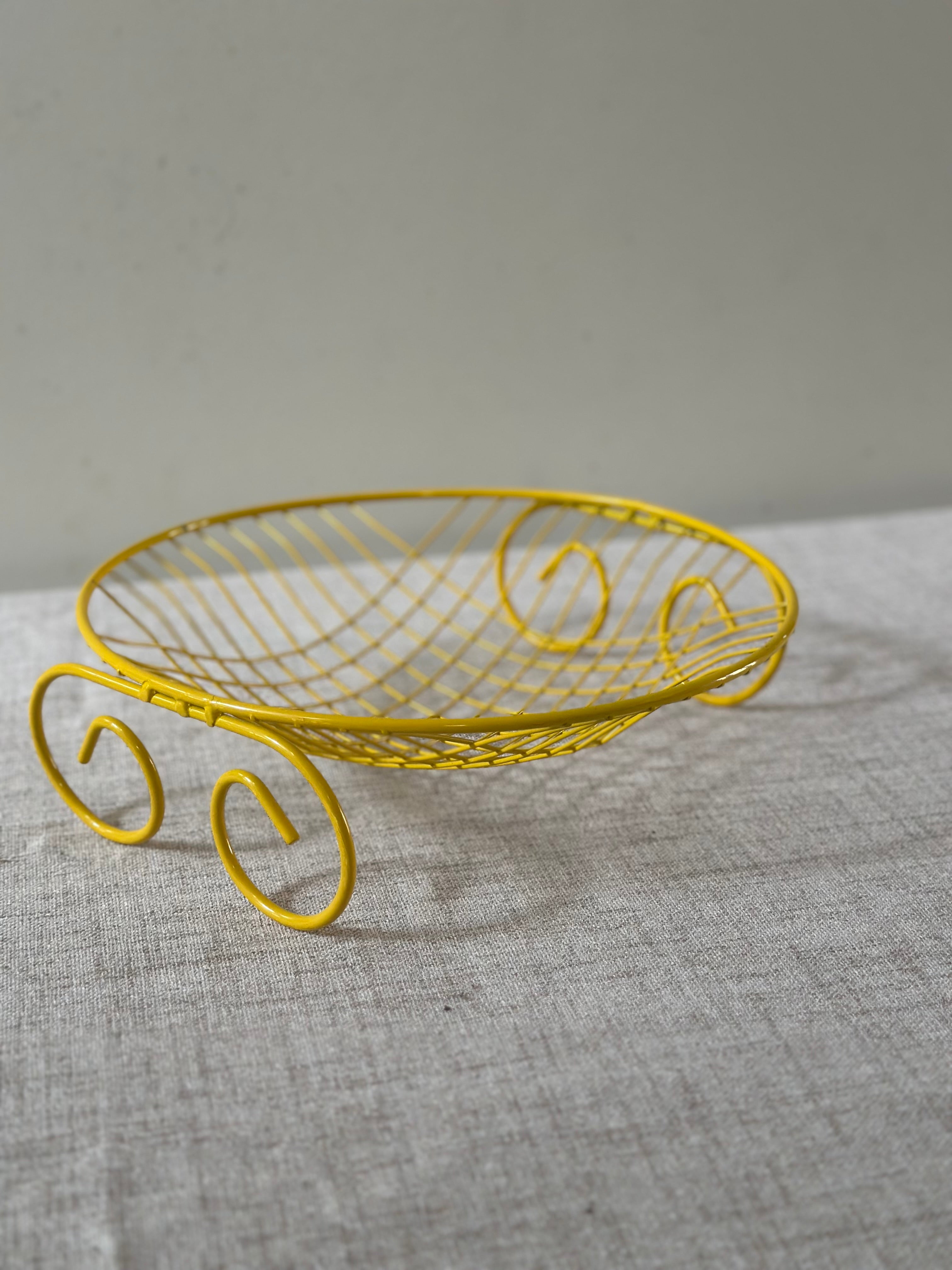 Vintage Mid Century Yellow Wire Basket