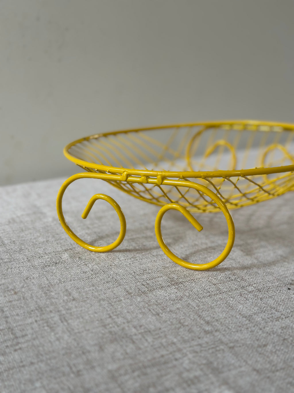 Vintage Mid Century Yellow Wire Basket