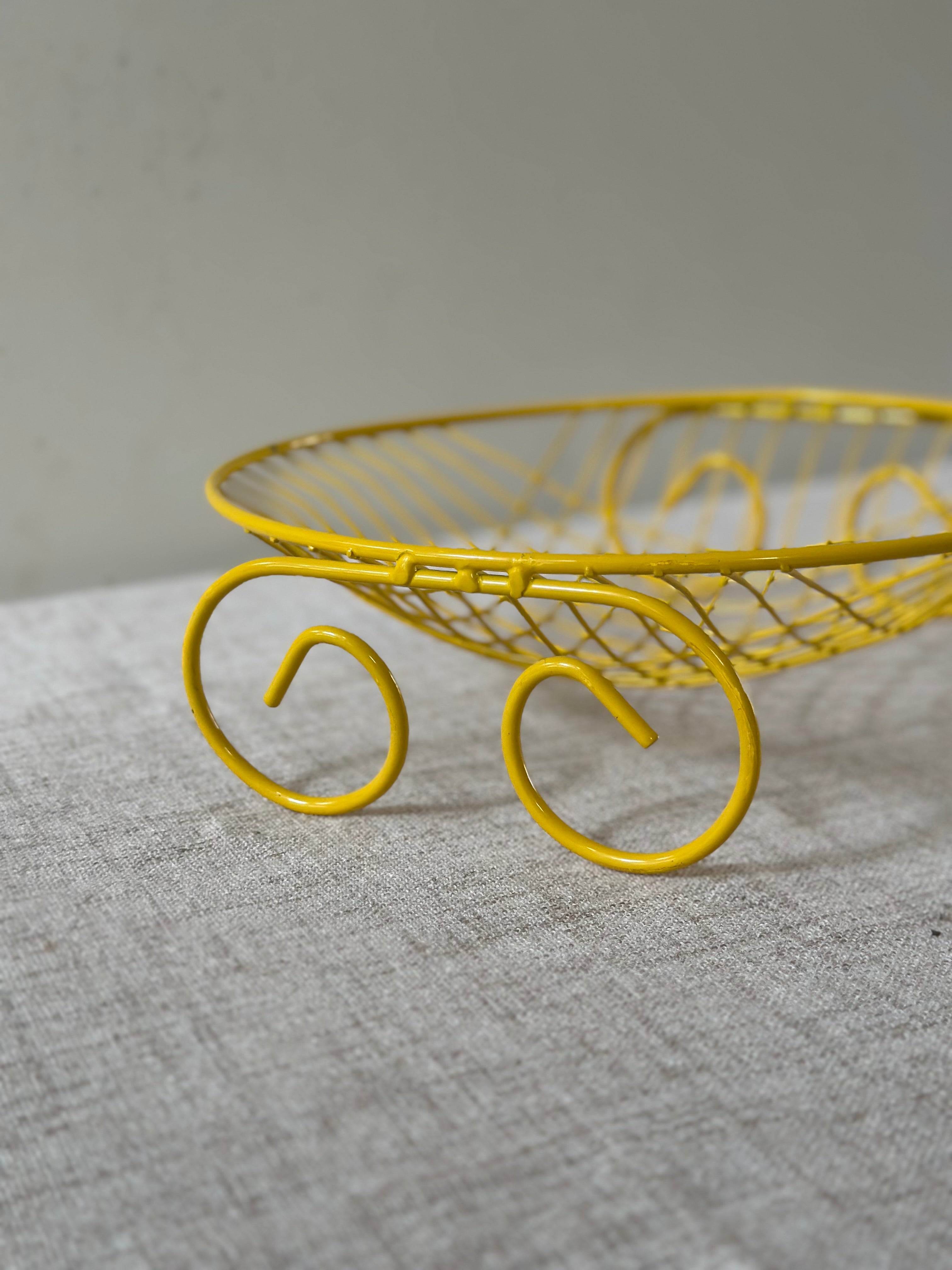 Vintage Mid Century Yellow Wire Basket