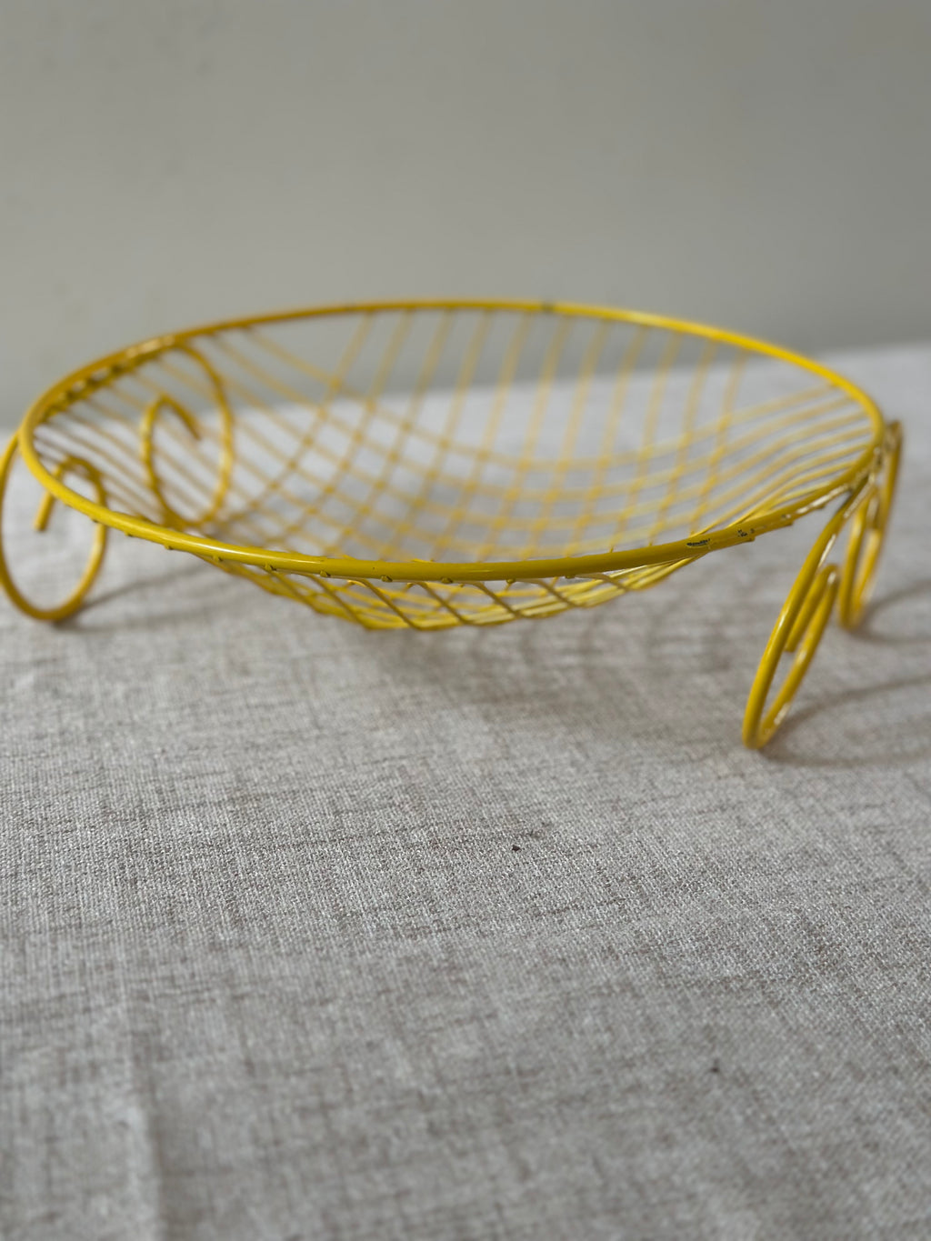 Vintage Mid Century Yellow Wire Basket