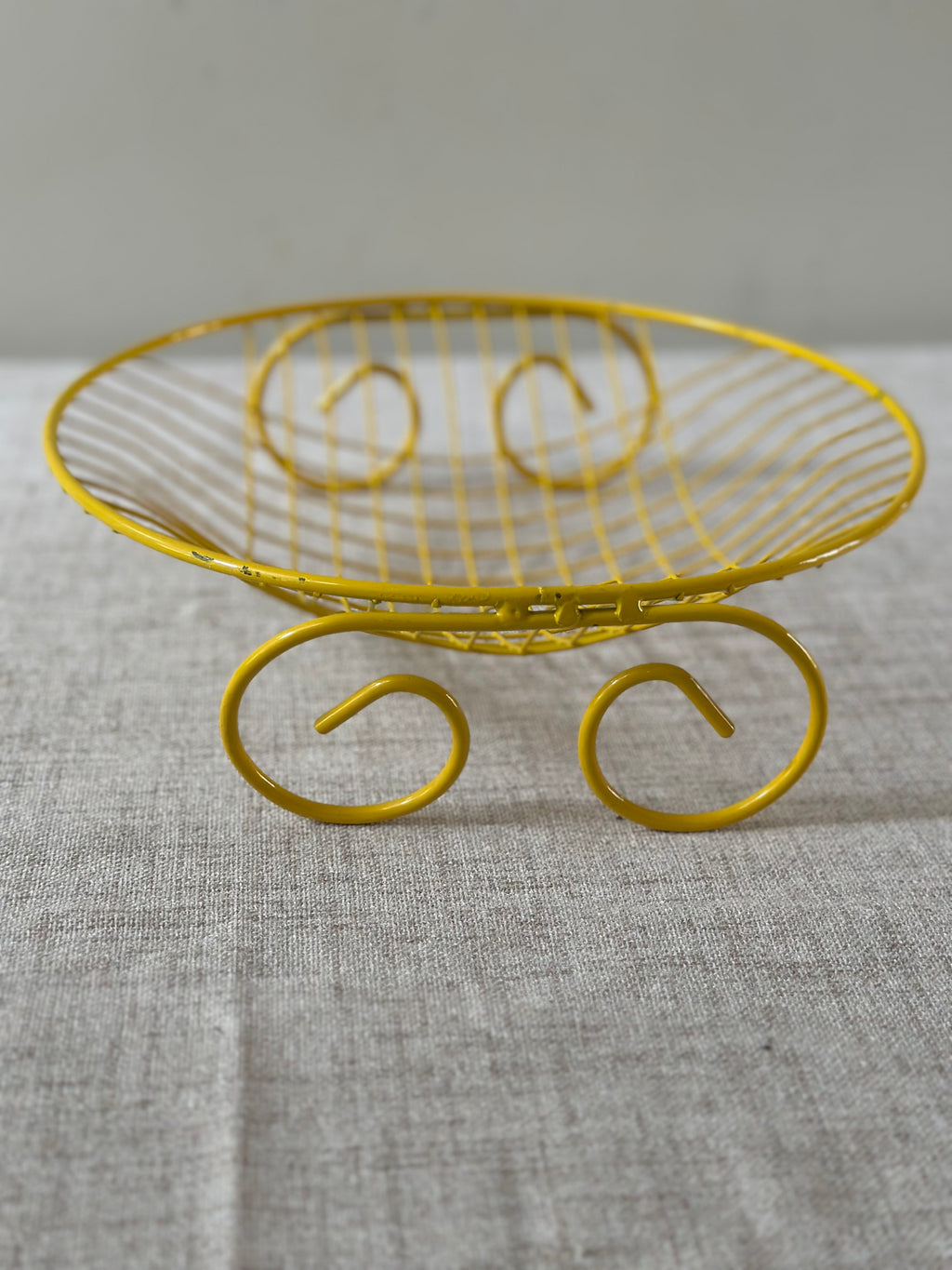 Vintage Mid Century Yellow Wire Basket