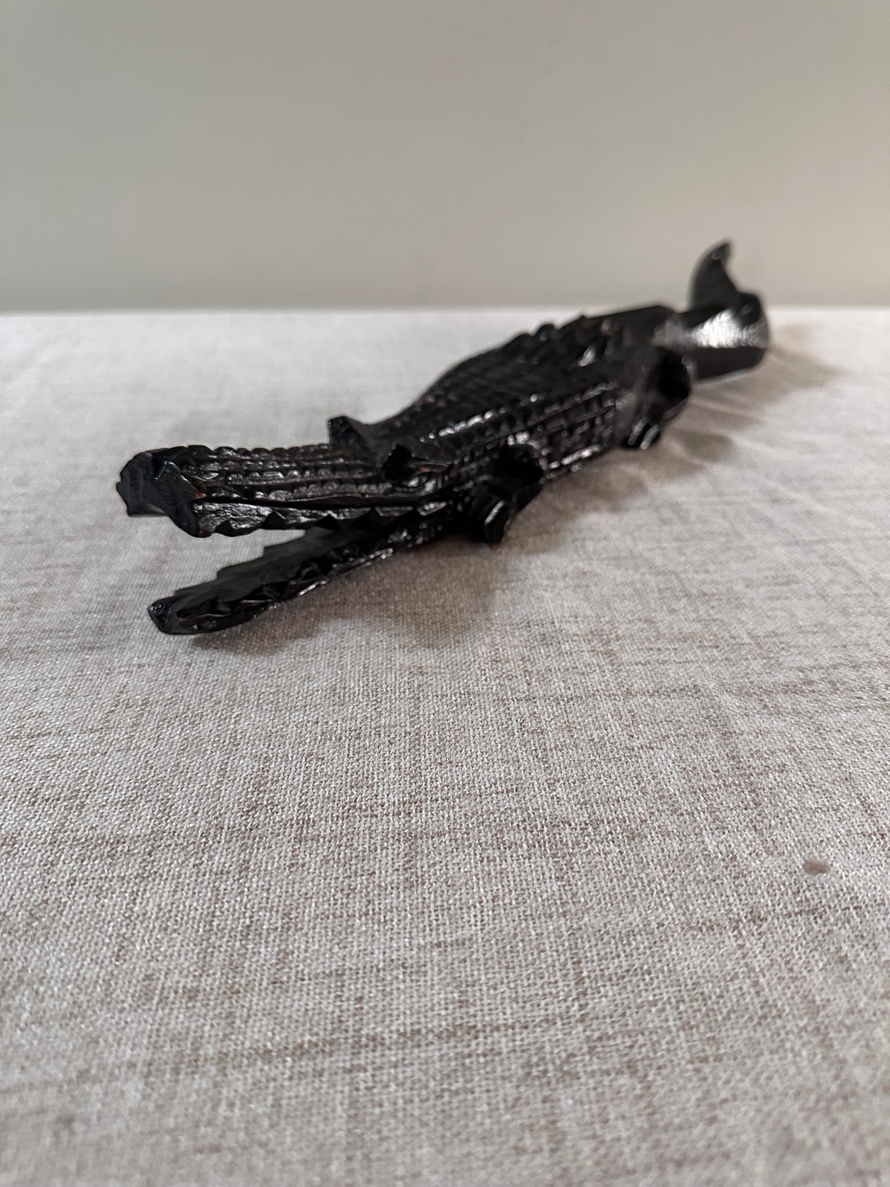 Hand-Carved Wooden Alligator Figure