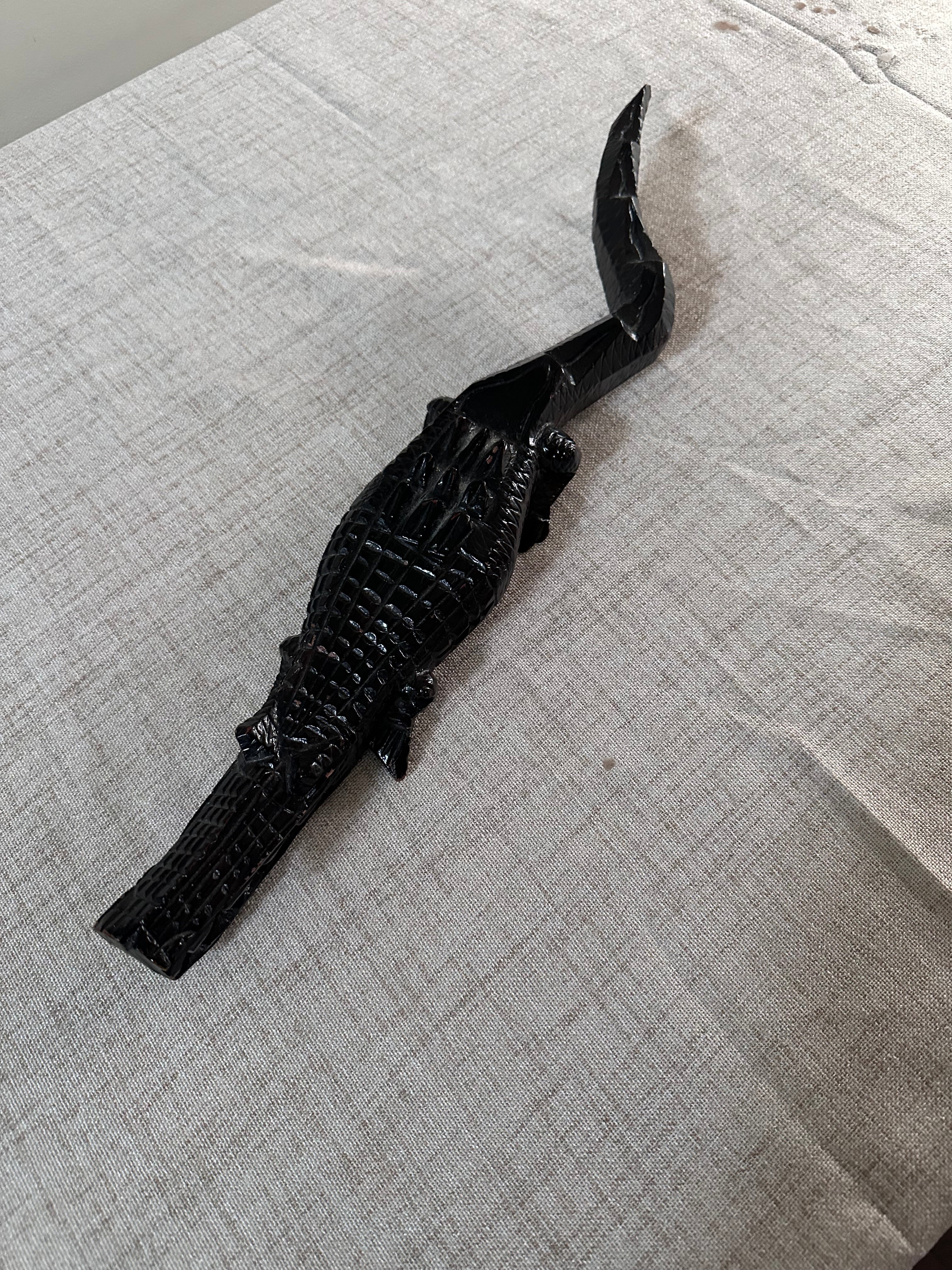 Hand-Carved Wooden Alligator Figure
