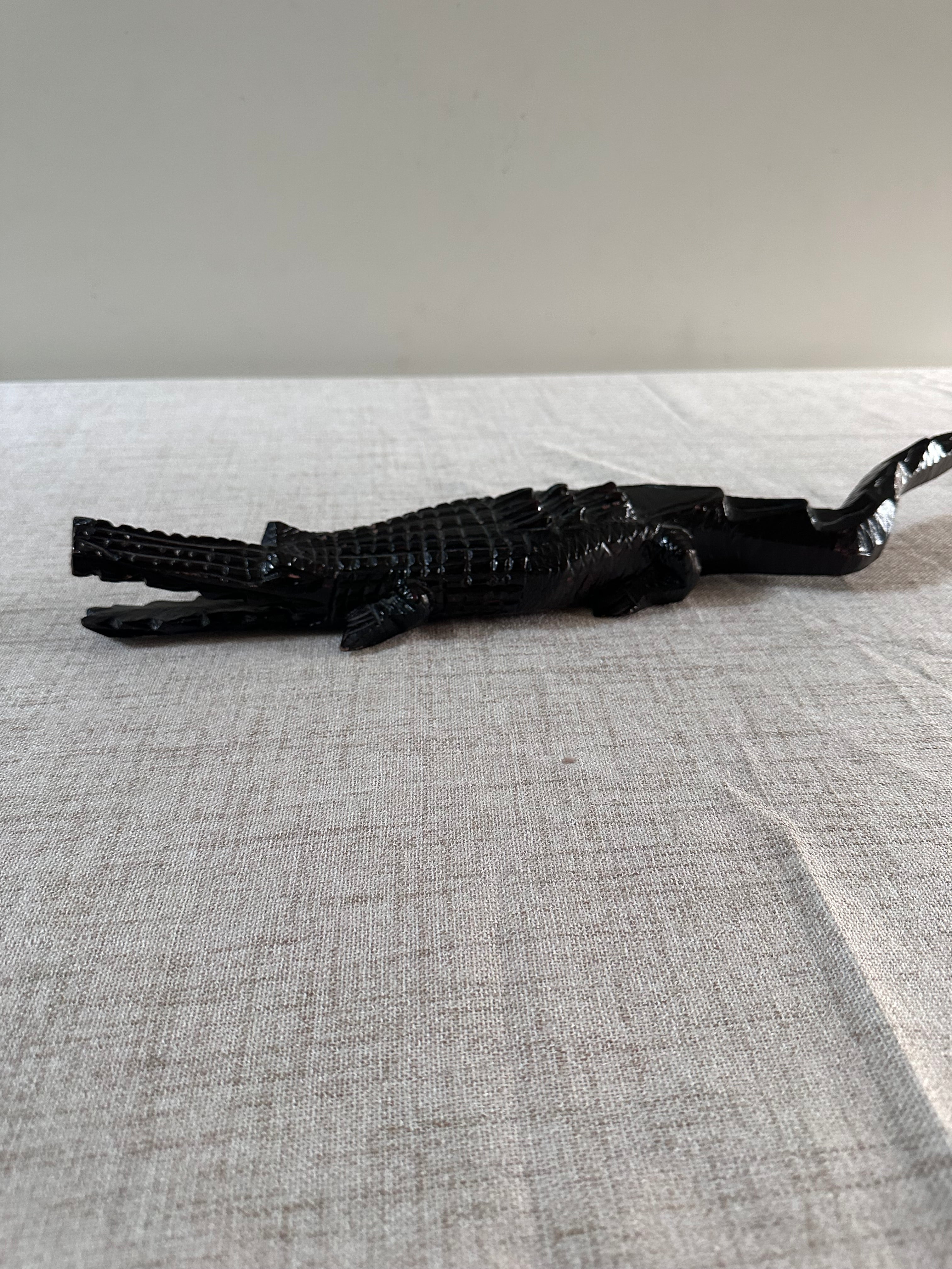 Hand-Carved Wooden Alligator Figure