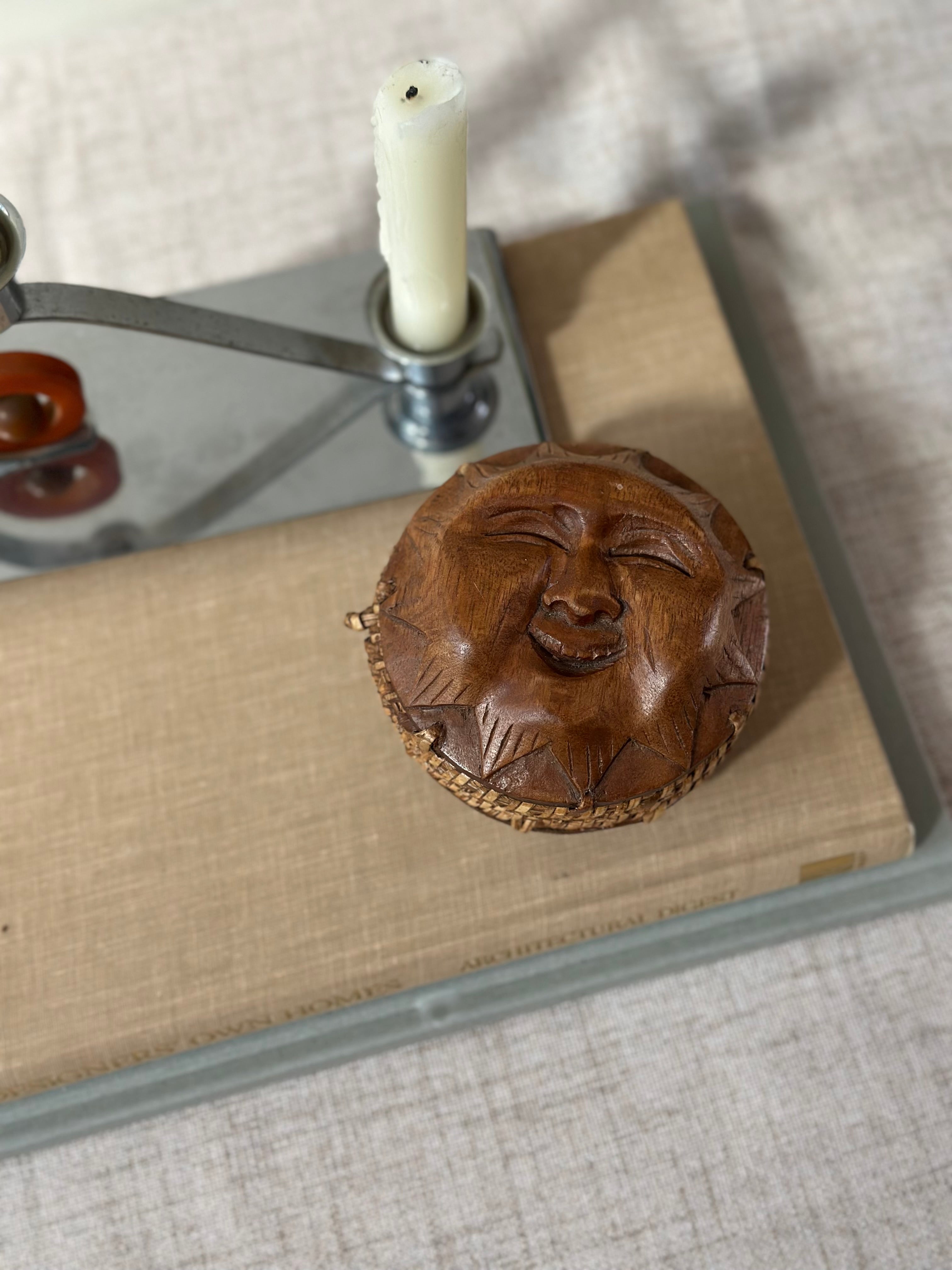 Vintage Hand Carved Sun Trinket Bowl