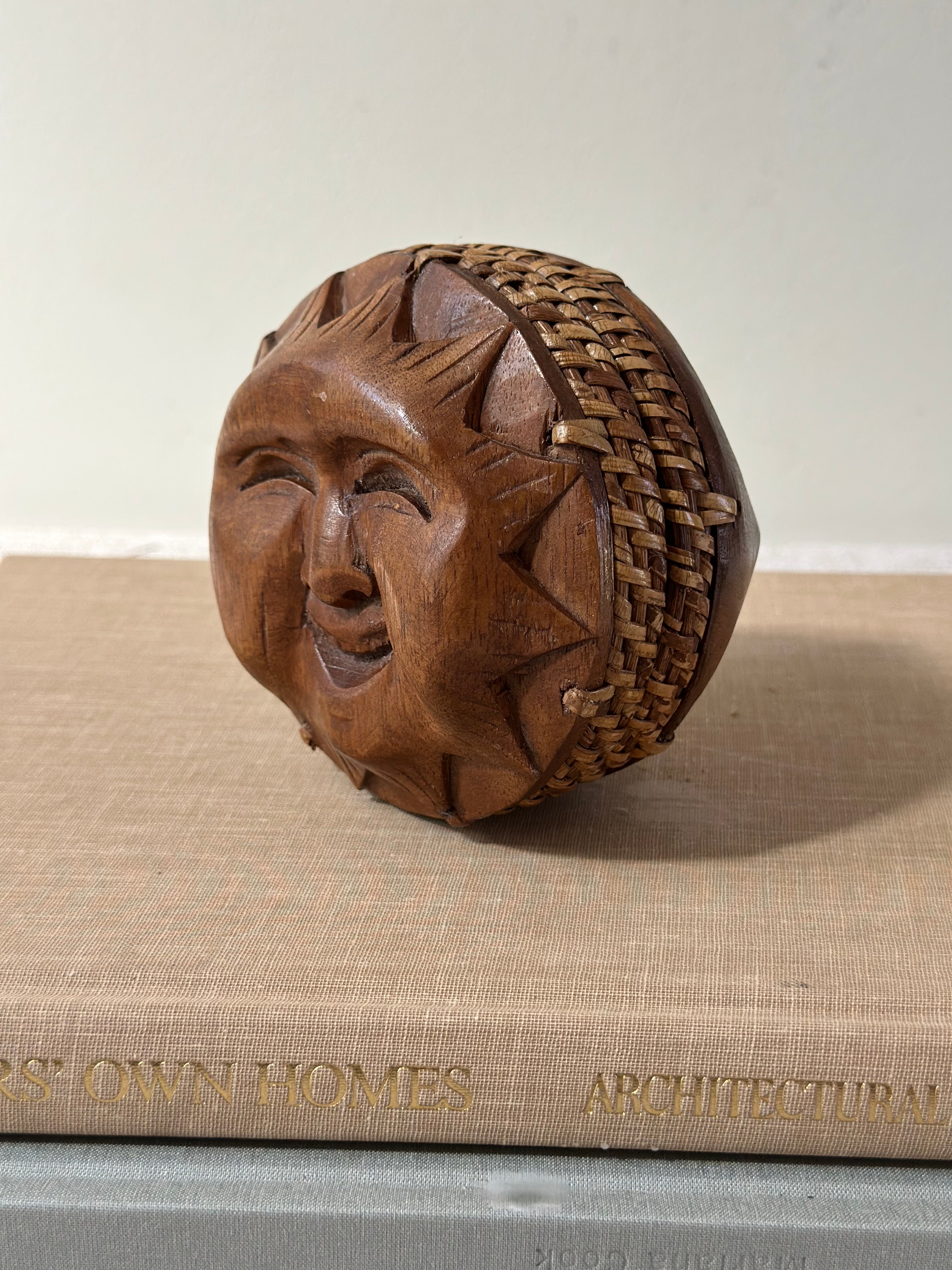 Vintage Hand Carved Sun Trinket Bowl
