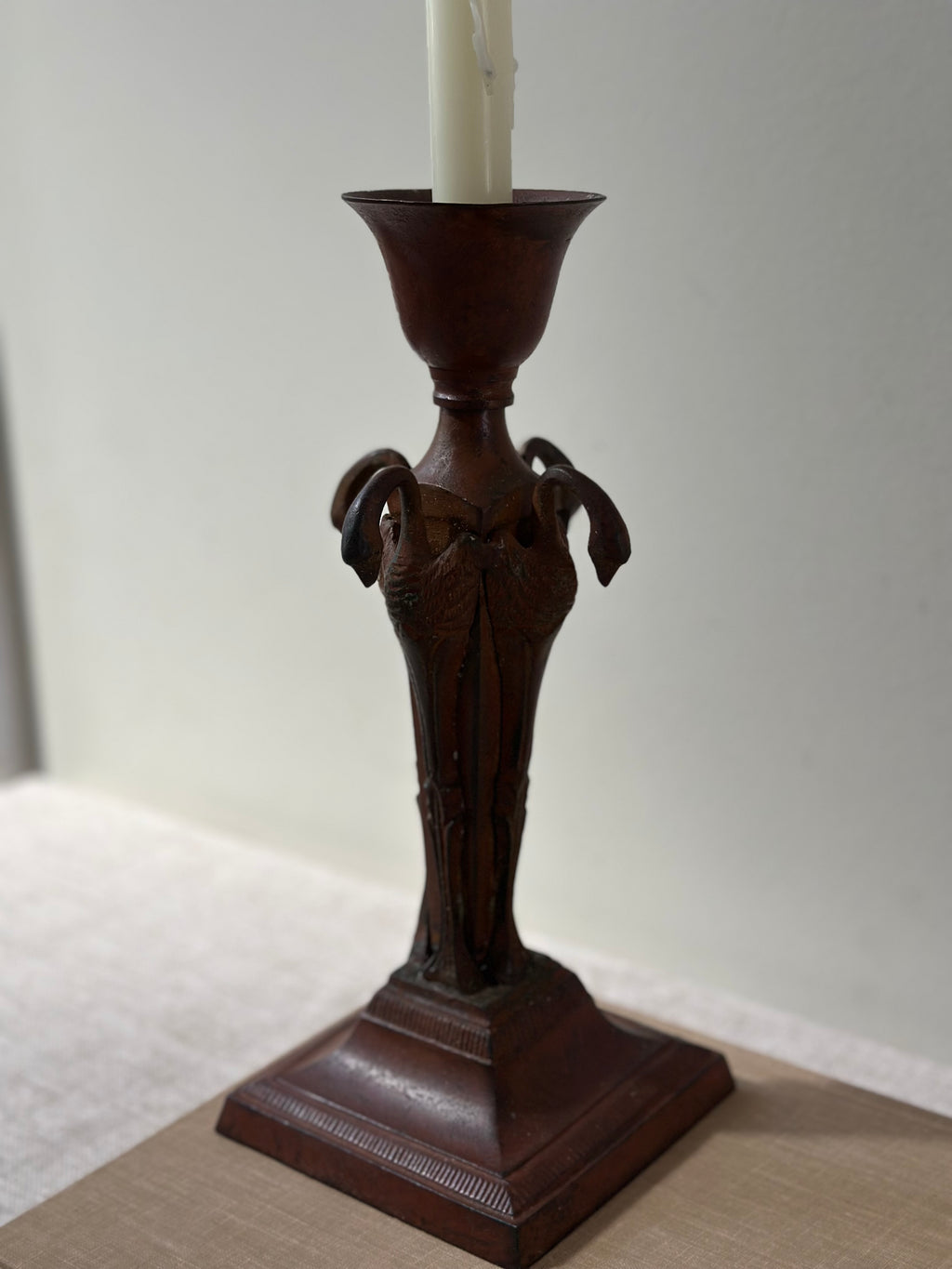 Vintage Metal Candlestick with Bird Detailing