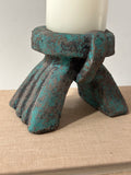 Brutalist Verdigris Metal Candle Holder