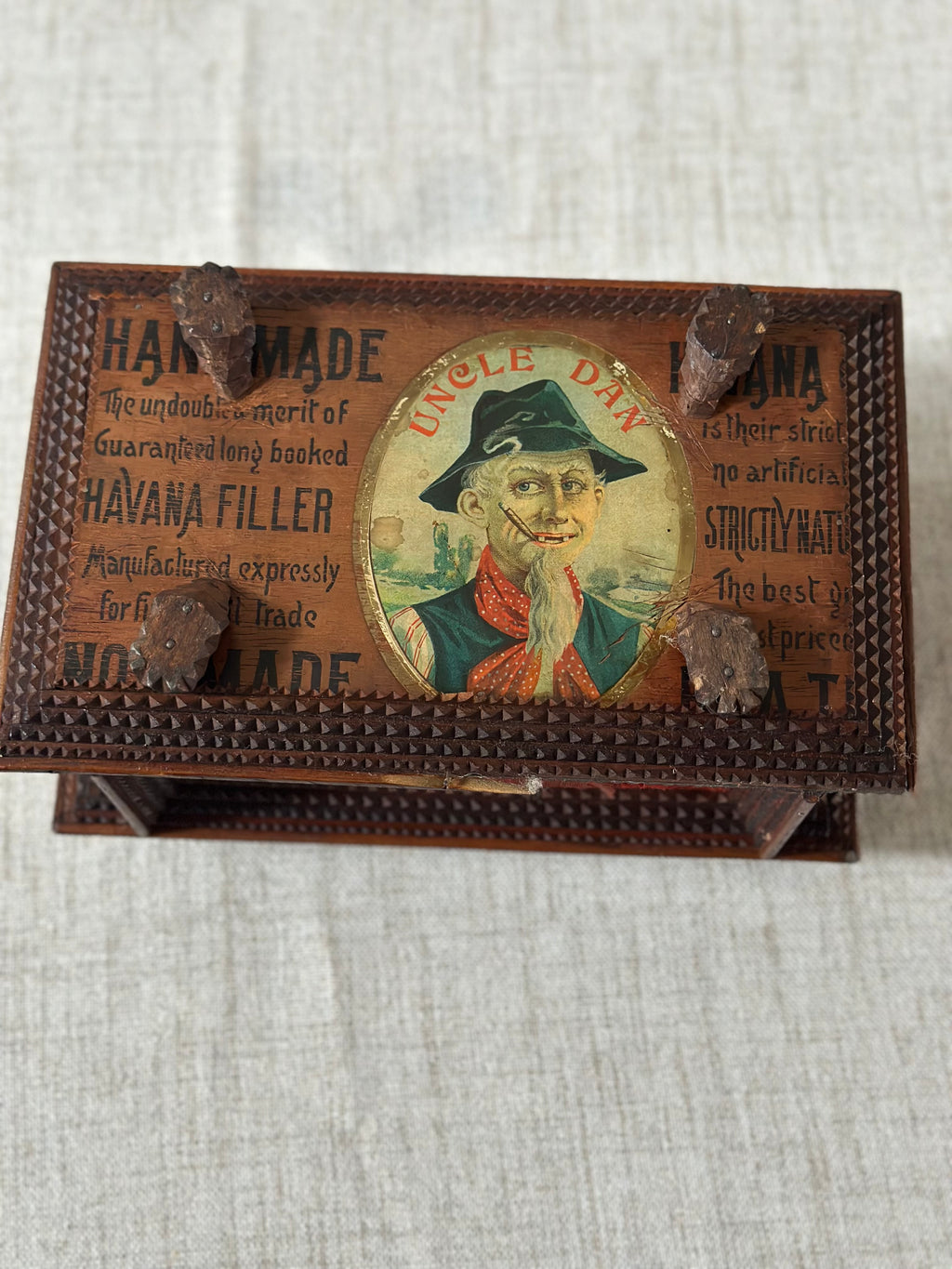 Antique Tramp Art Chip-Carved Wooden Box