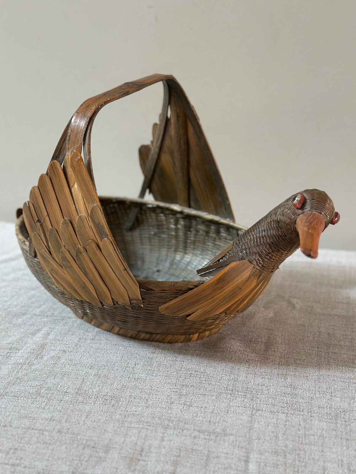 Vintage Woven Rattan Duck-Form Basket