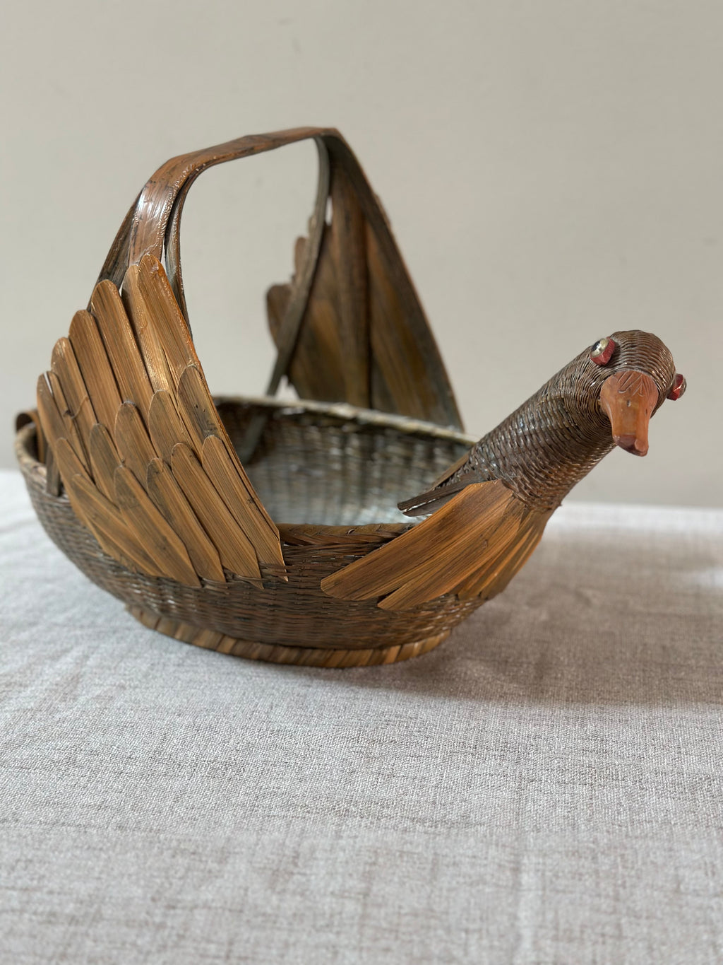 Vintage Woven Rattan Duck-Form Basket