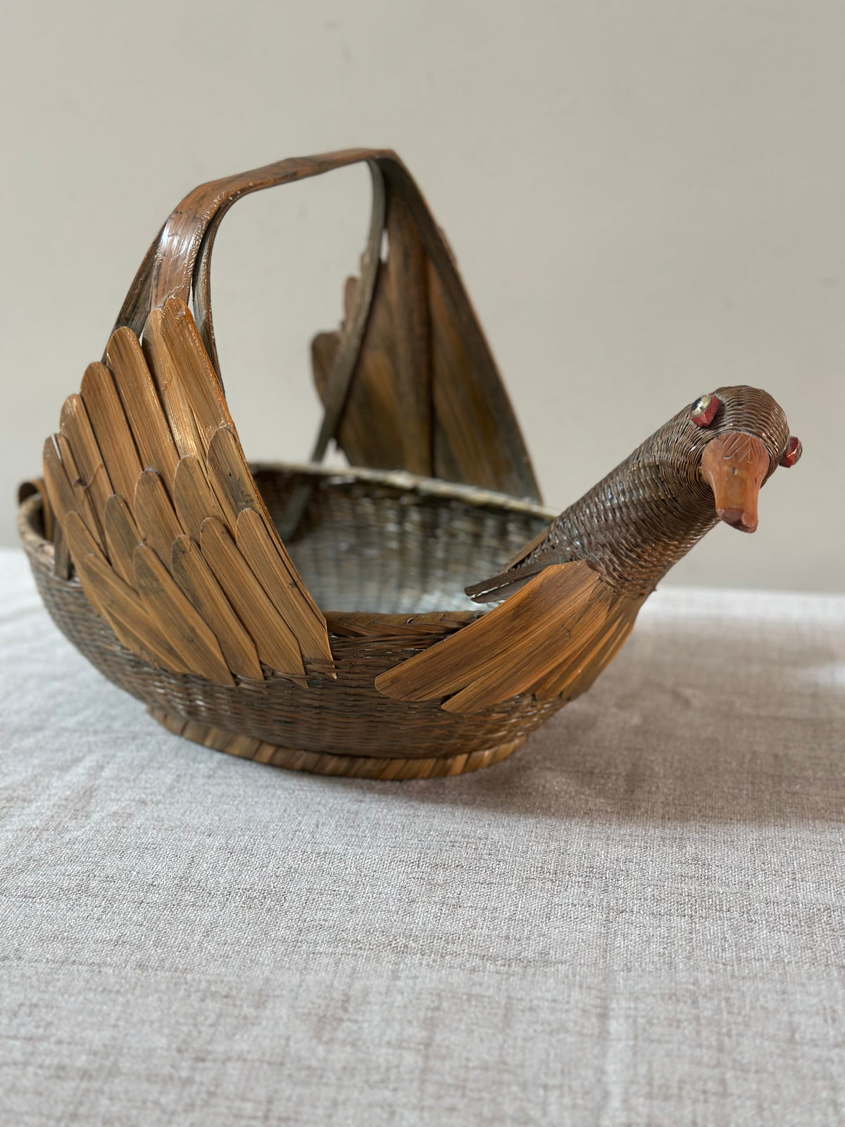 Vintage Woven Rattan Duck-Form Basket