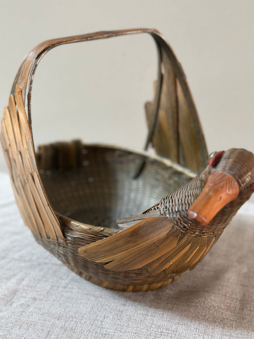 Vintage Woven Rattan Duck-Form Basket