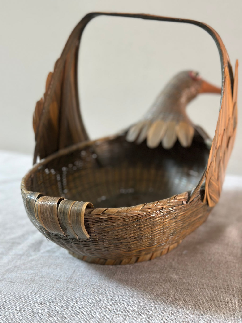 Vintage Woven Rattan Duck-Form Basket