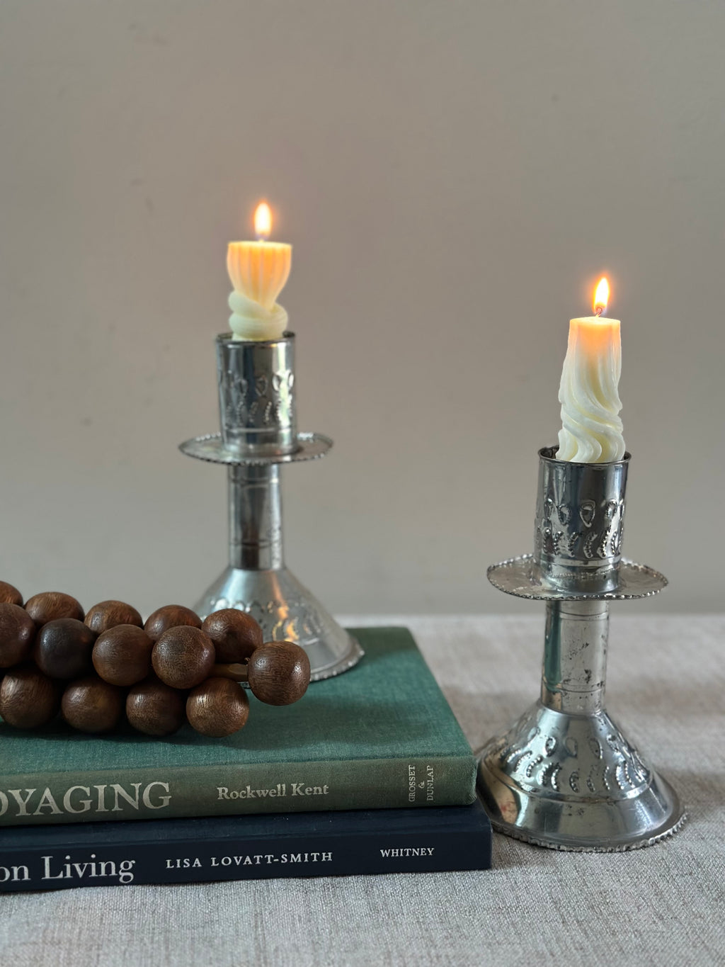 Vintage Mexican Punched Tin Candlesticks