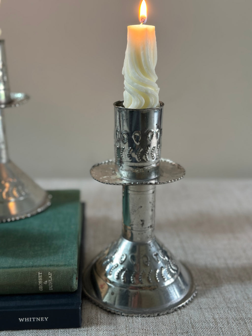Vintage Mexican Punched Tin Candlesticks