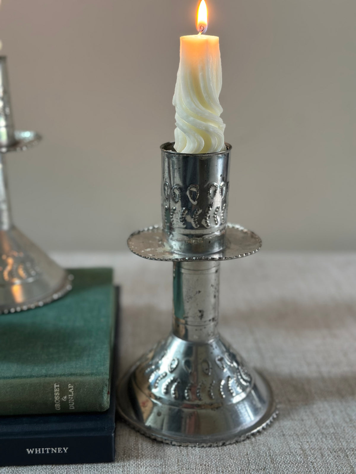 Vintage Mexican Punched Tin Candlesticks