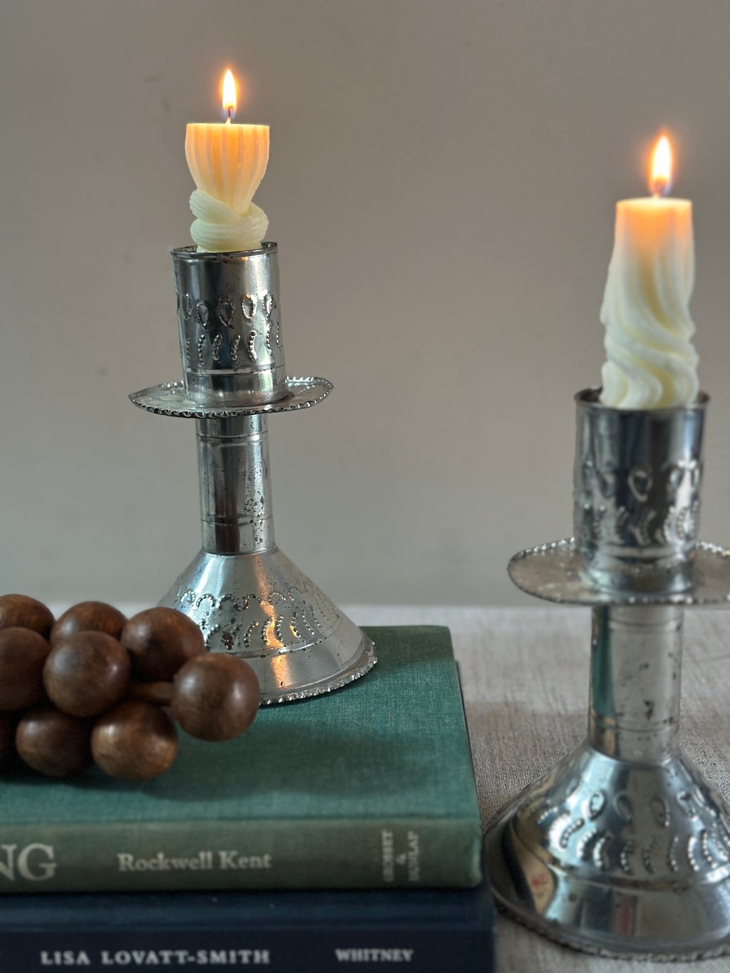 Vintage Mexican Punched Tin Candlesticks