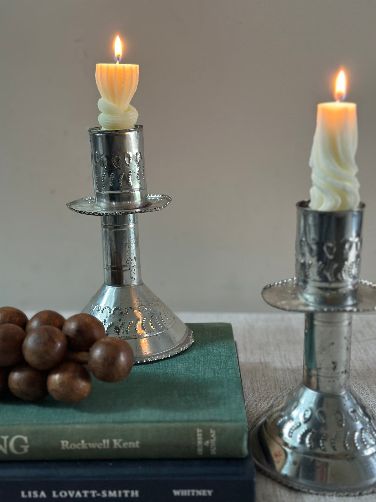 Vintage Mexican Punched Tin Candlesticks