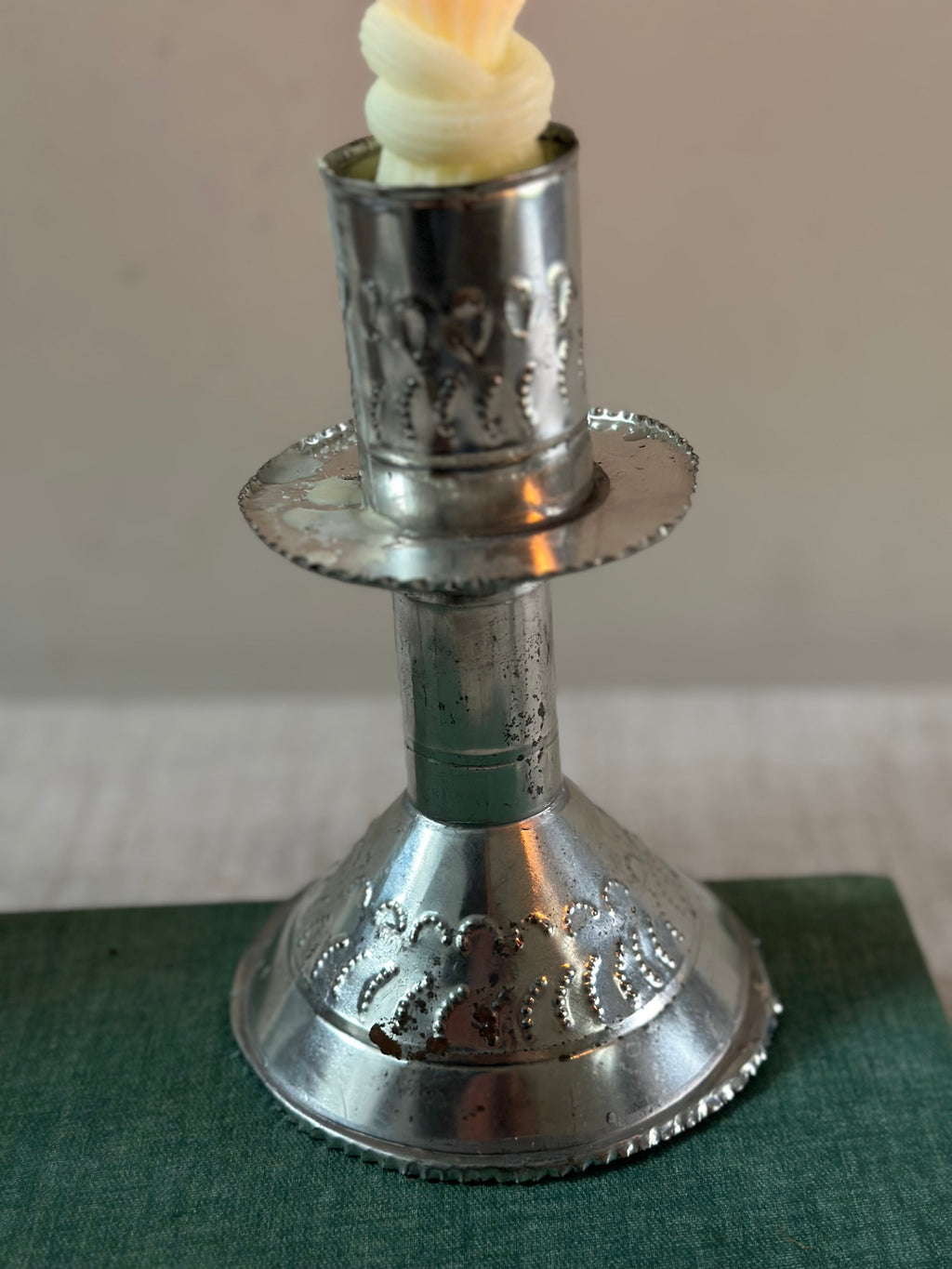 Vintage Mexican Punched Tin Candlesticks