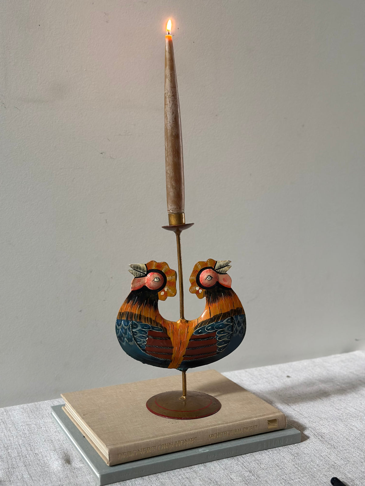 Folk Art Rooster Candleholder