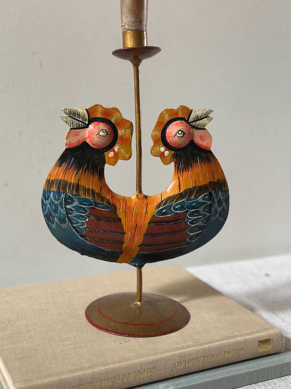 Folk Art Rooster Candleholder