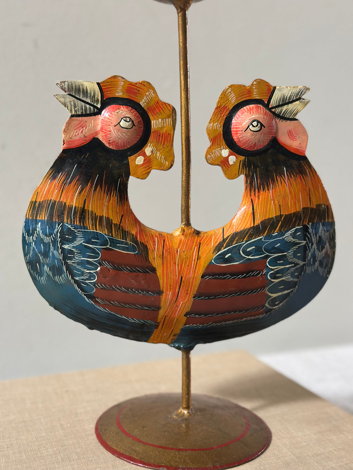 Folk Art Rooster Candleholder