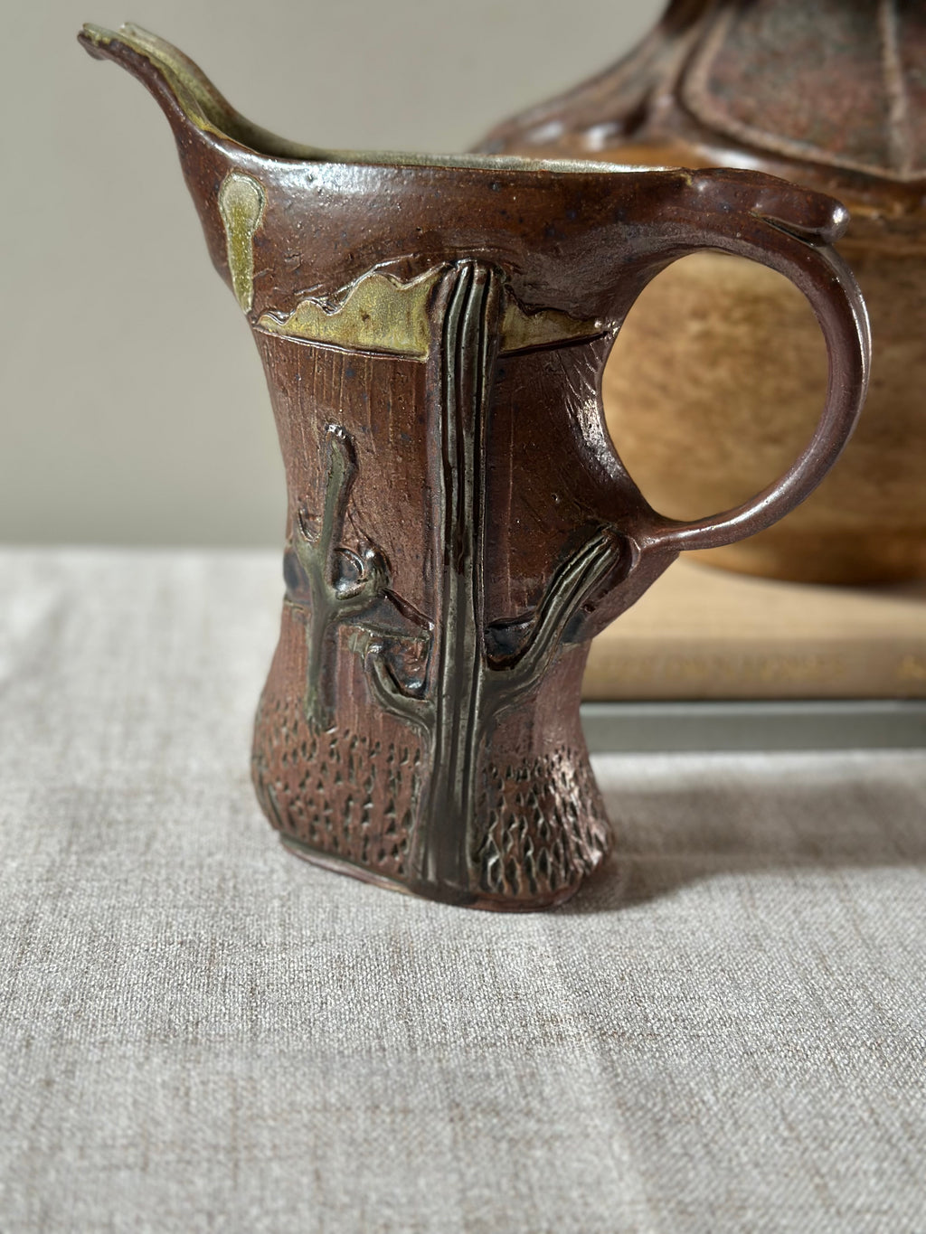 Signed Stoneware Horse Pitcher