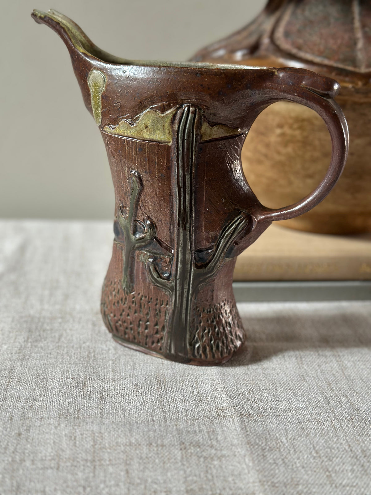 Signed Stoneware Horse Pitcher