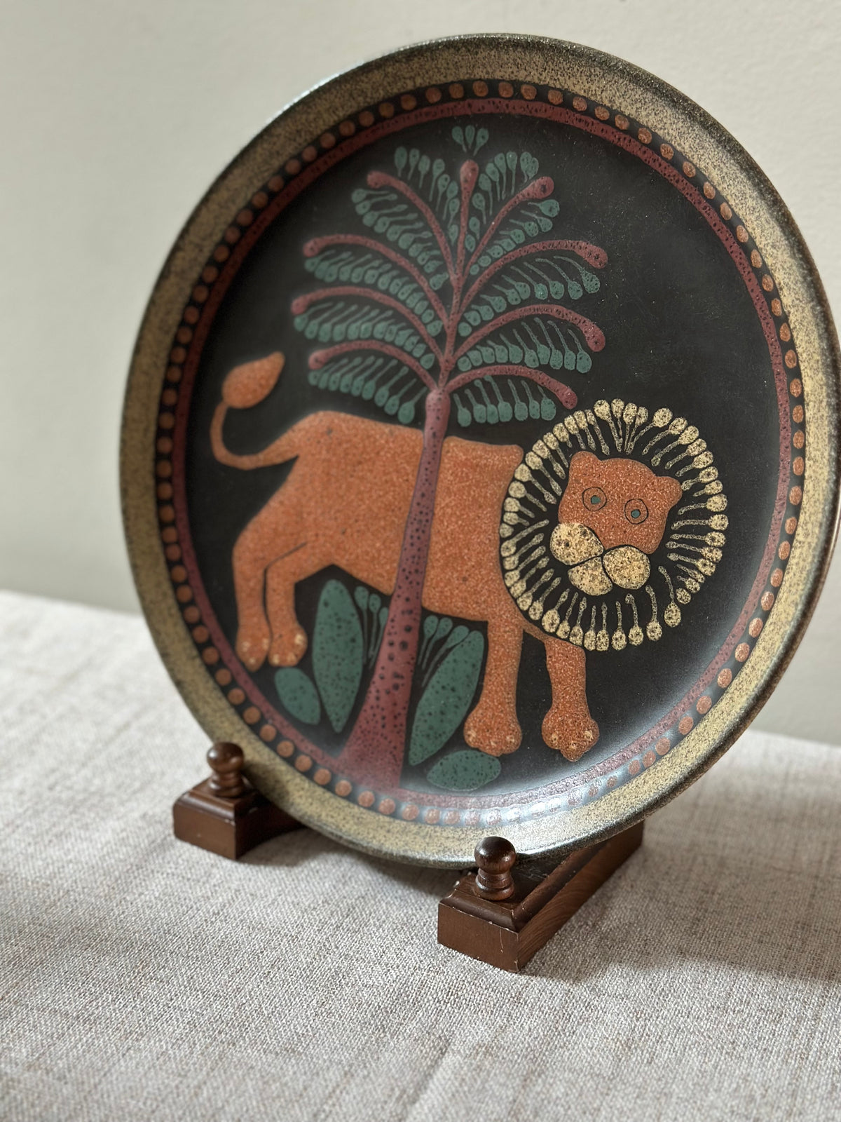 Vintage German Ceramic Lion Wall Plate