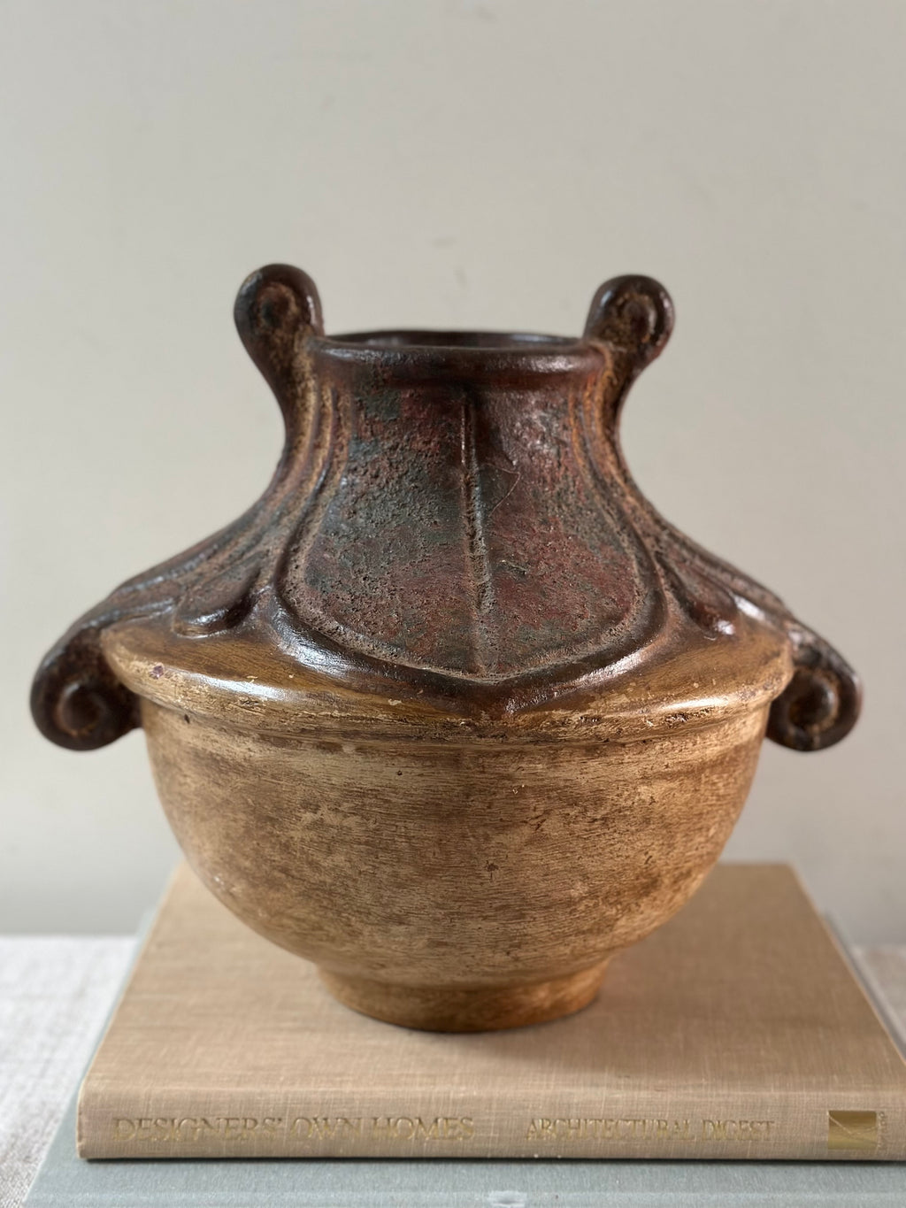 Rustic Ceramic Vessel With Scroll Handles