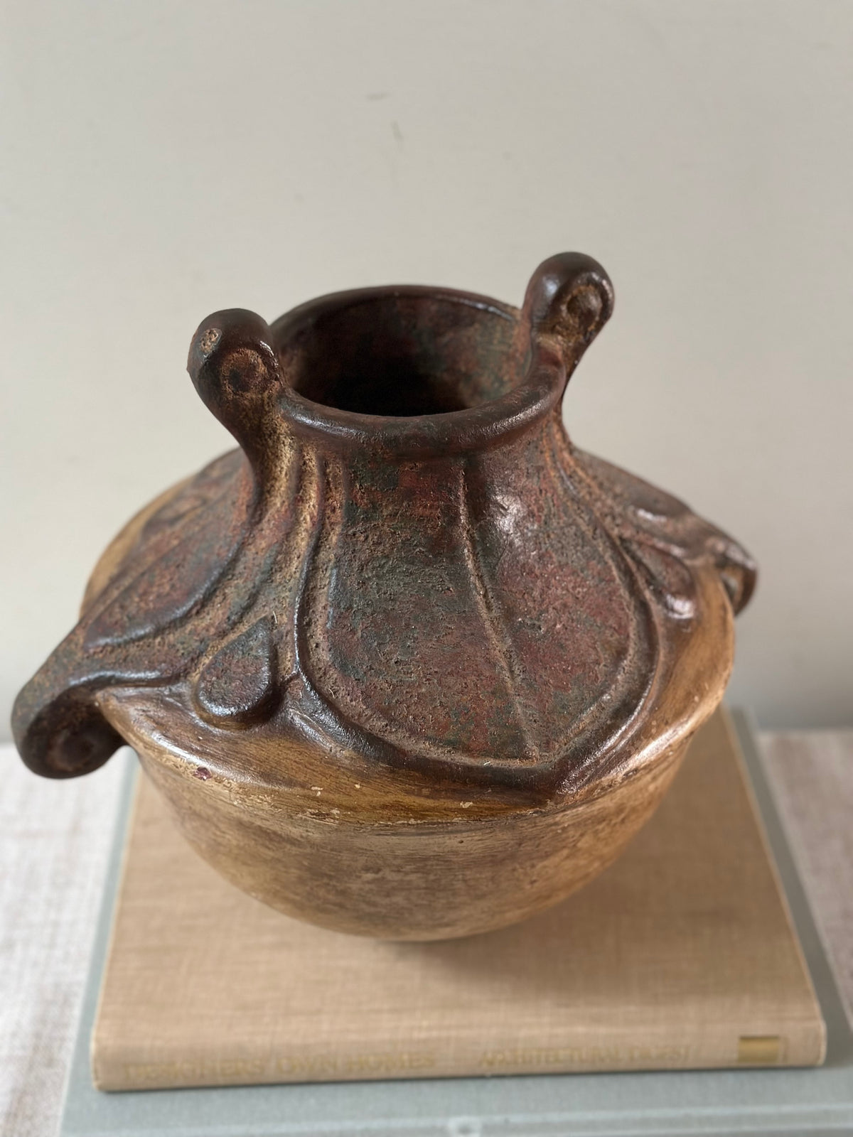 Rustic Ceramic Vessel With Scroll Handles