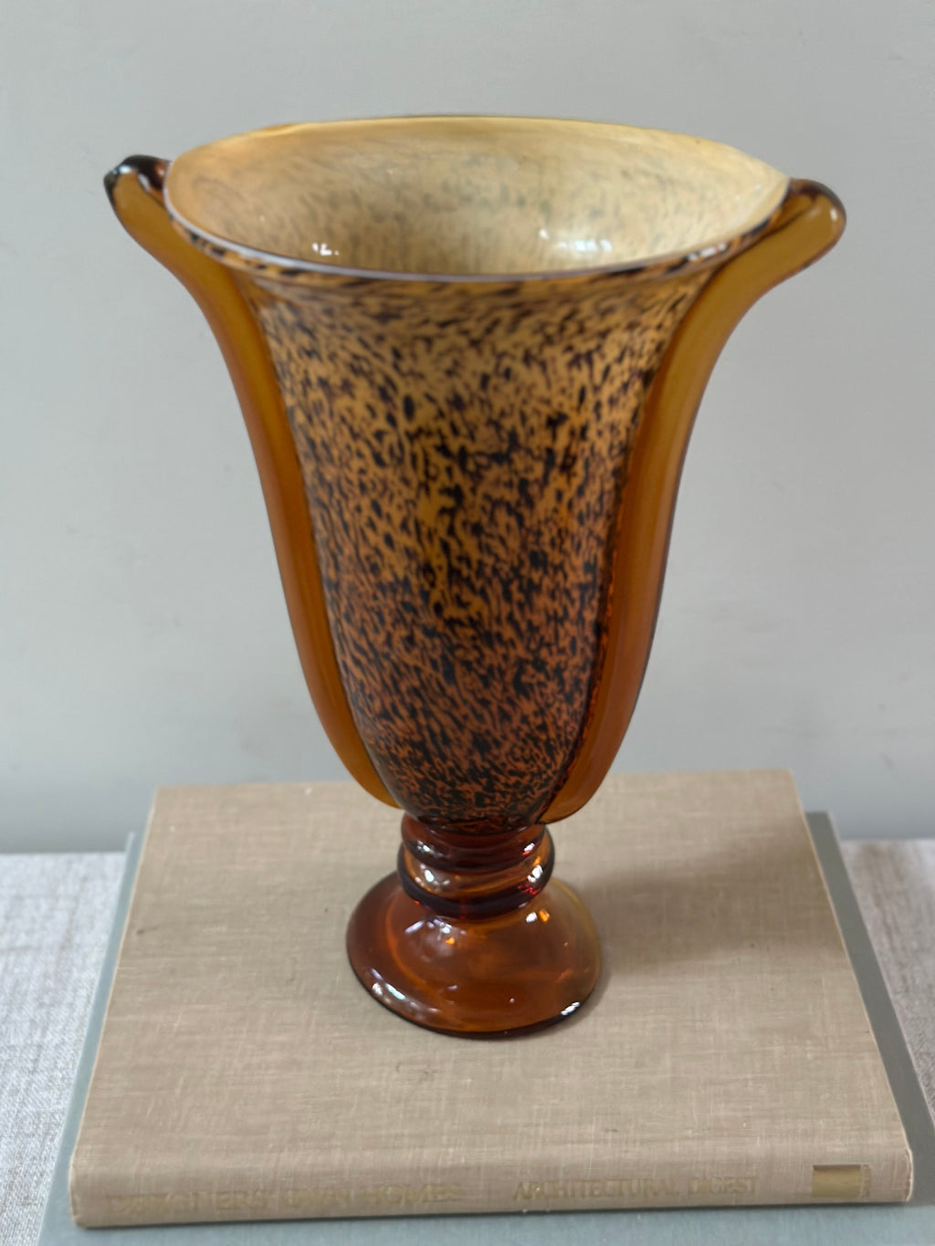 Tortoiseshell Art Glass Fluted Vase