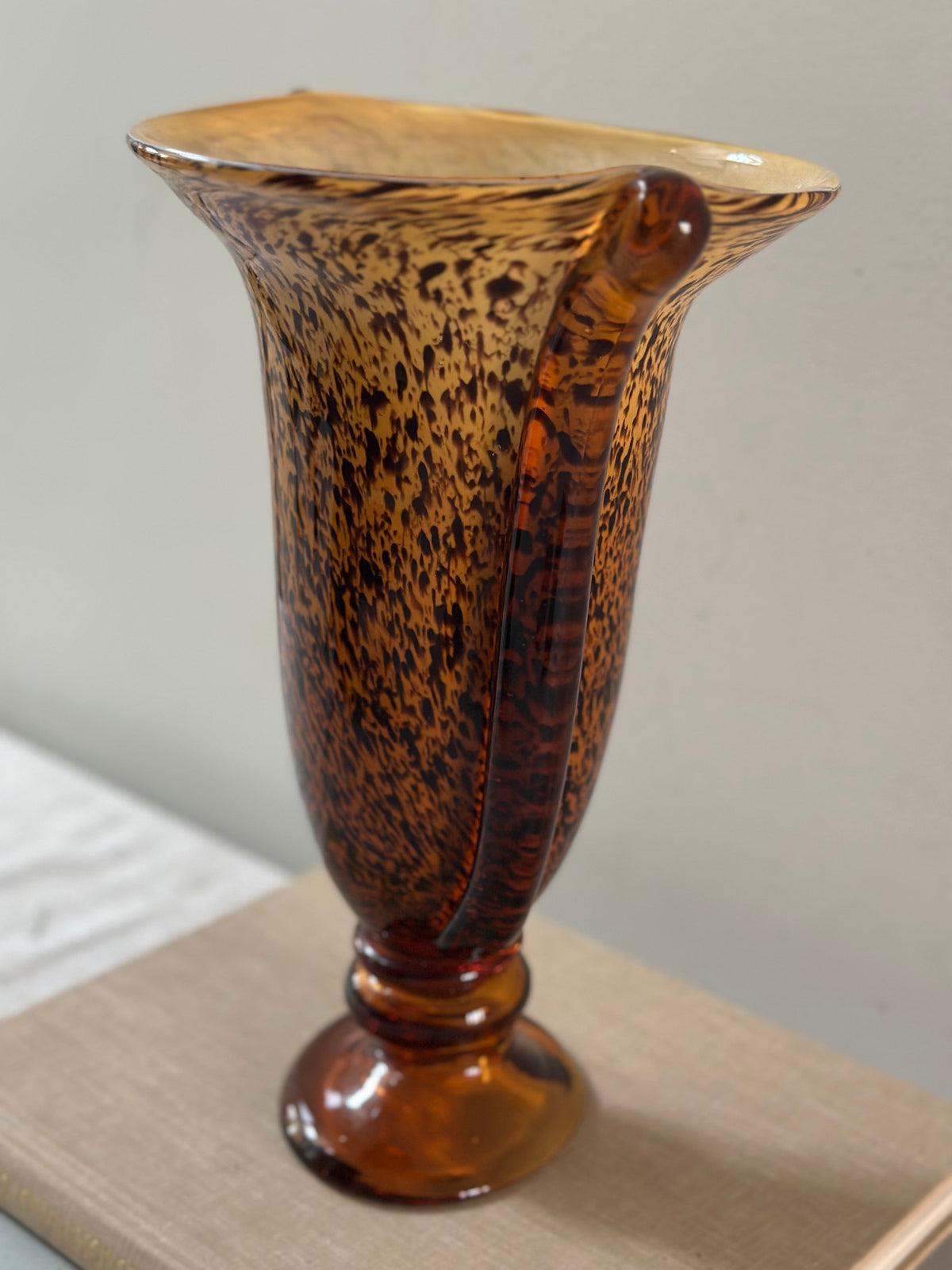 Tortoiseshell Art Glass Fluted Vase