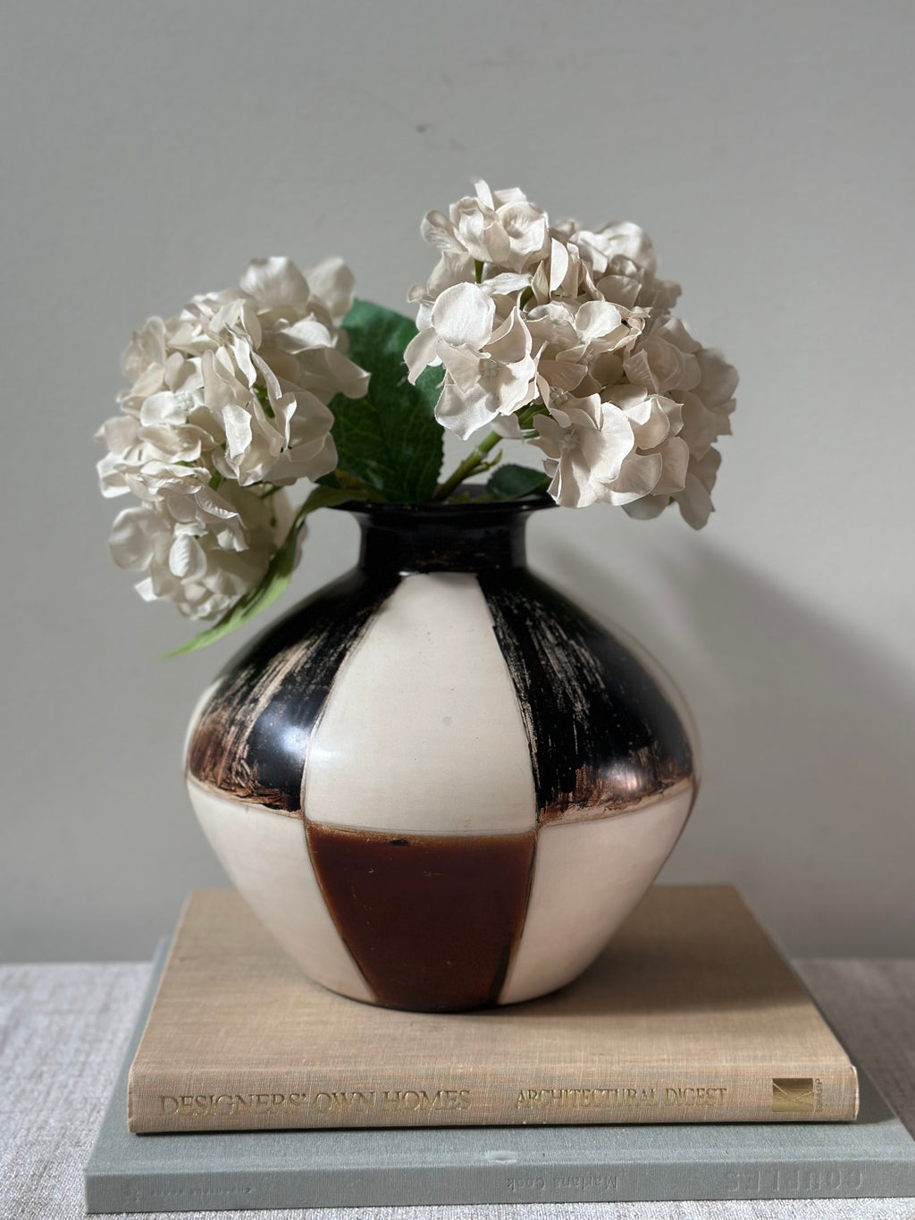 Checkerboard Patterend Studio Pottery Vase