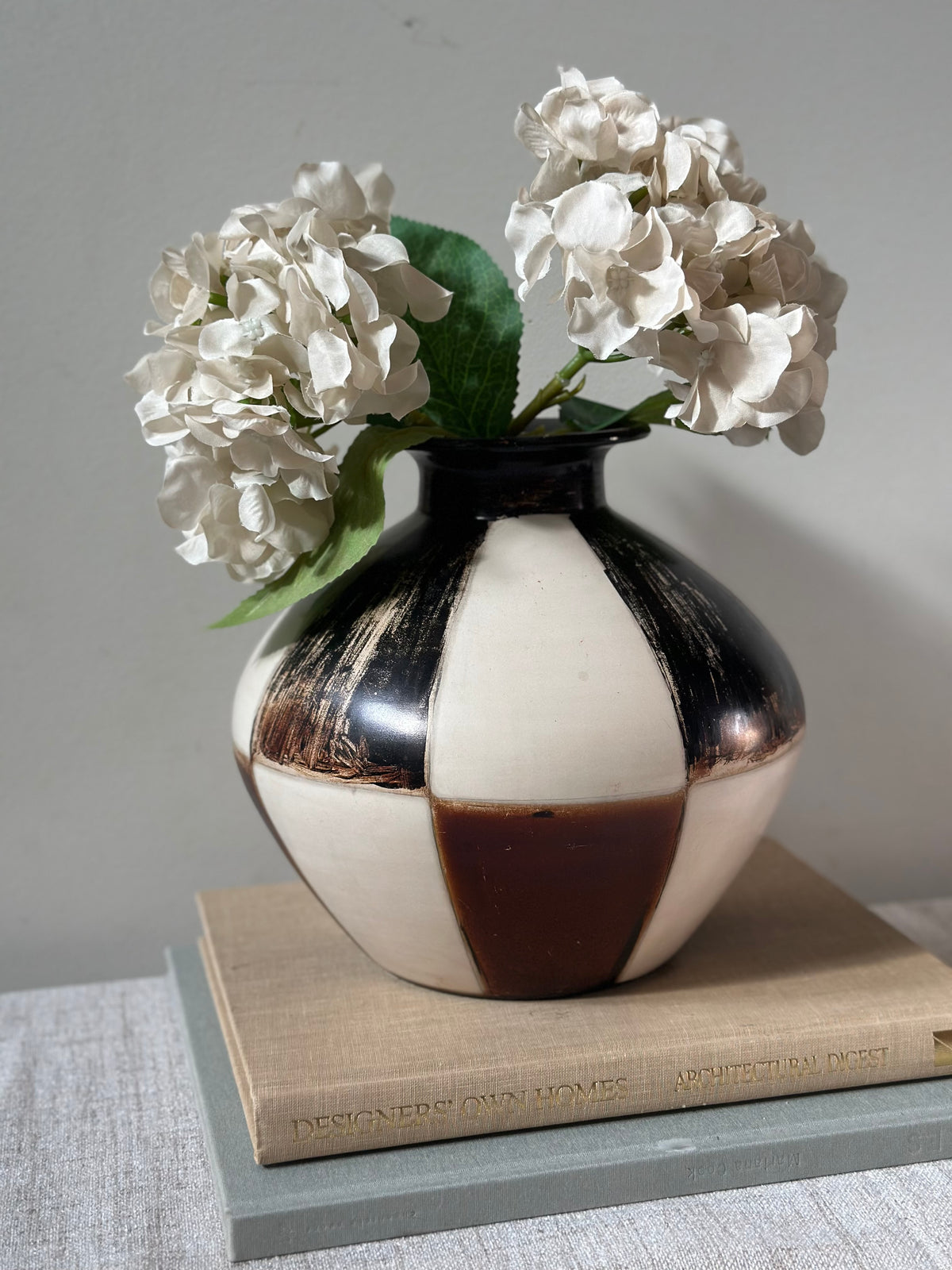 Checkerboard Patterend Studio Pottery Vase