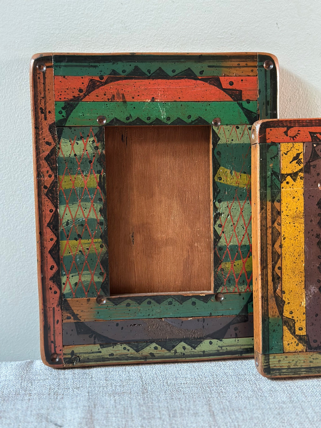 Pair of Vintage Folk Art Wooden Frames