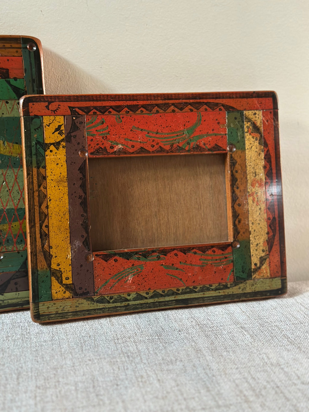 Pair of Vintage Folk Art Wooden Frames
