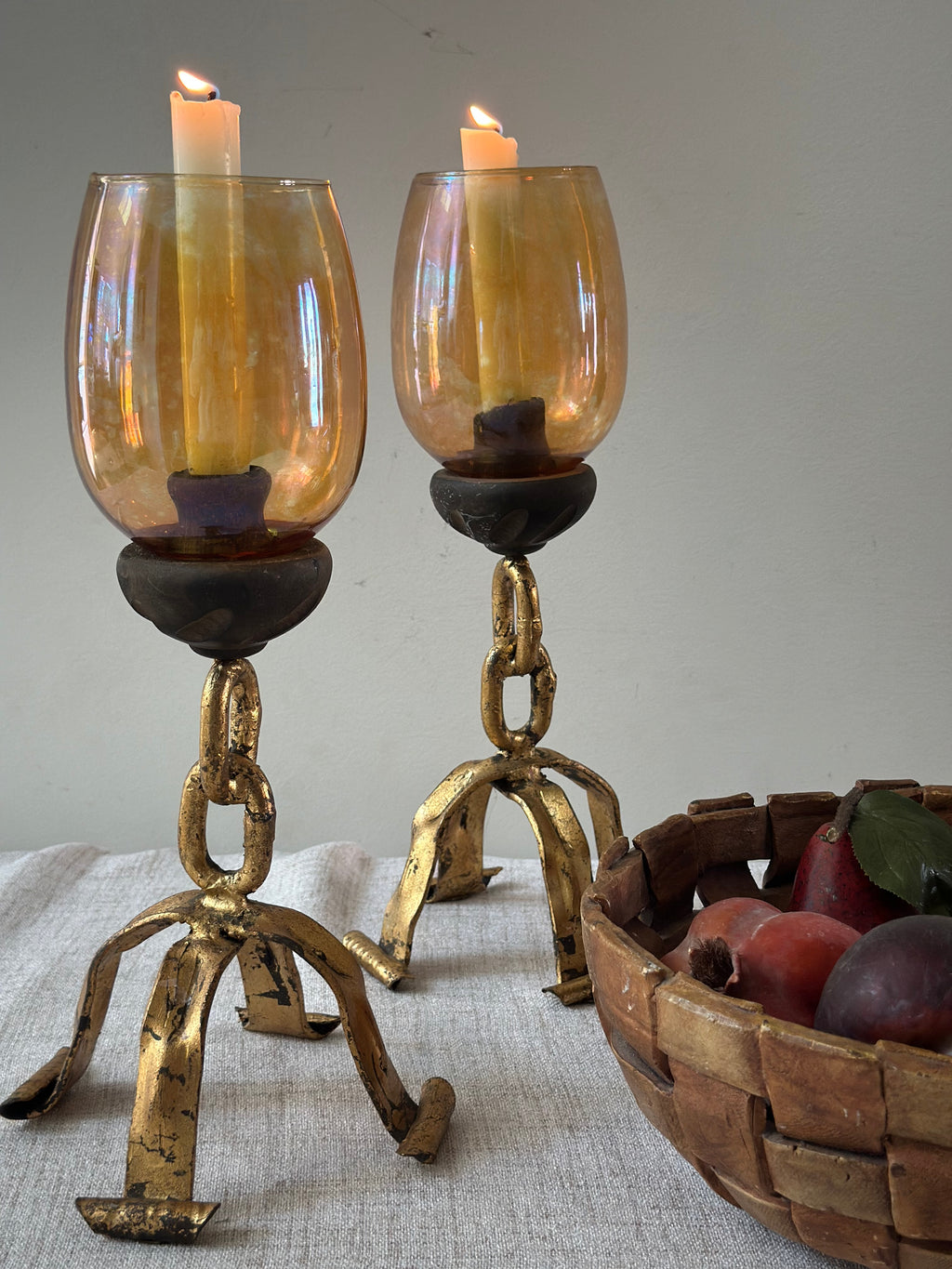 Pair of Brutalist Iron Candle Holders