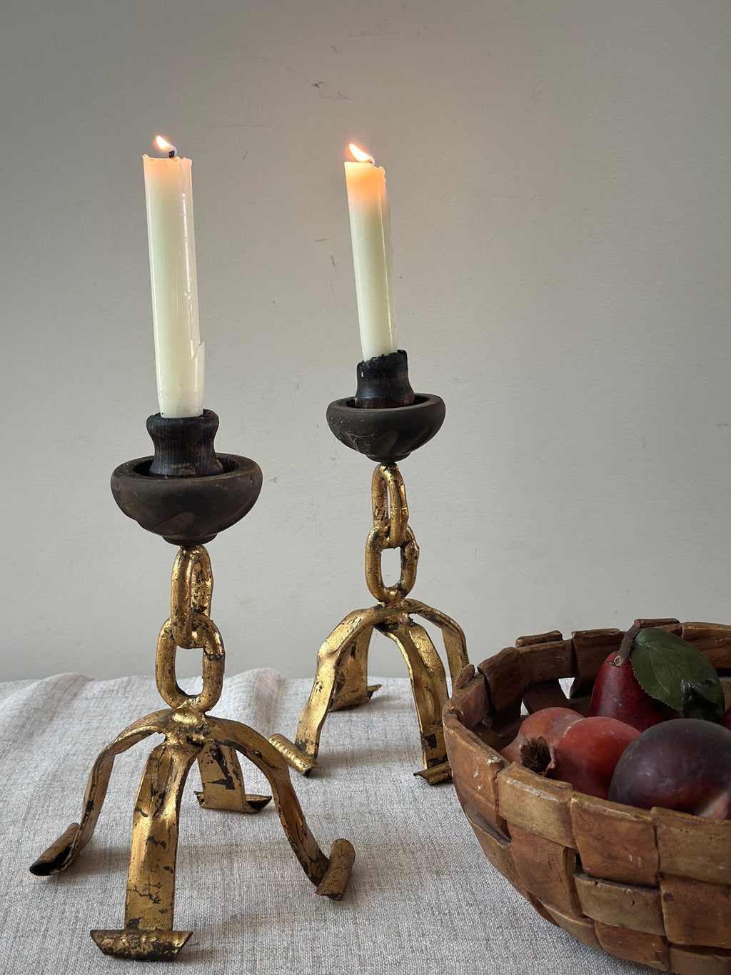 Pair of Brutalist Iron Candle Holders