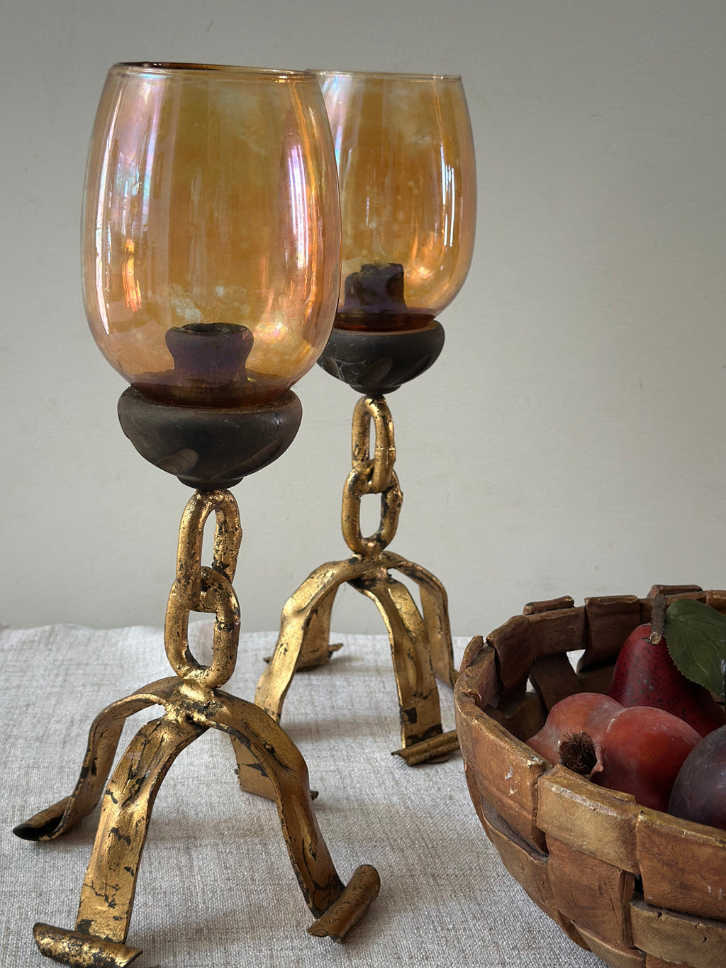 Pair of Brutalist Iron Candle Holders
