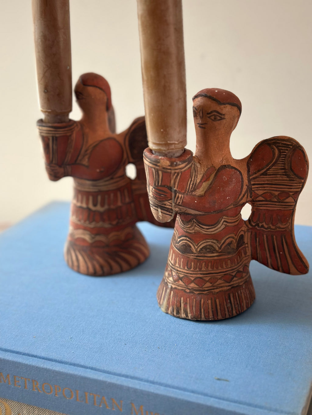Pair of Earthenware Angel Candleholders