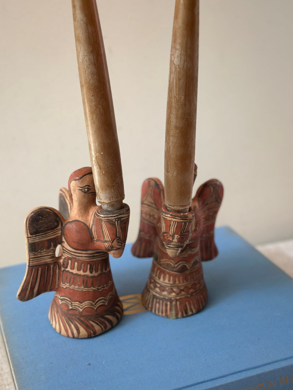 Pair of Earthenware Angel Candleholders