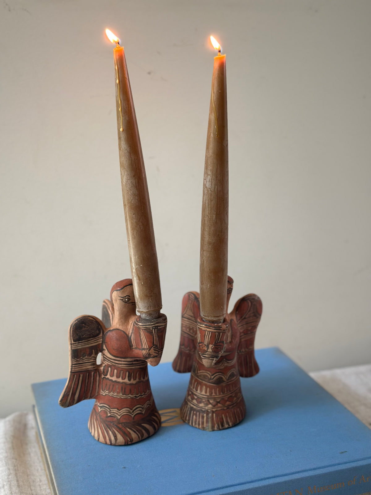 Pair of Earthenware Angel Candleholders